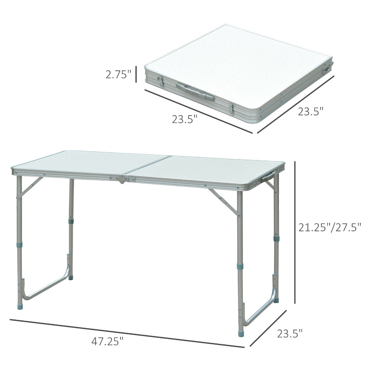 47" Aluminum Lightweight Portable Folding Easy Clean Camping Table with Carrying Handle