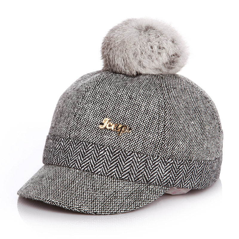 Autumn And Winter Children's Korean-style Fashion Rabbit Hair Ball Baseball Hat Equestrian Hat