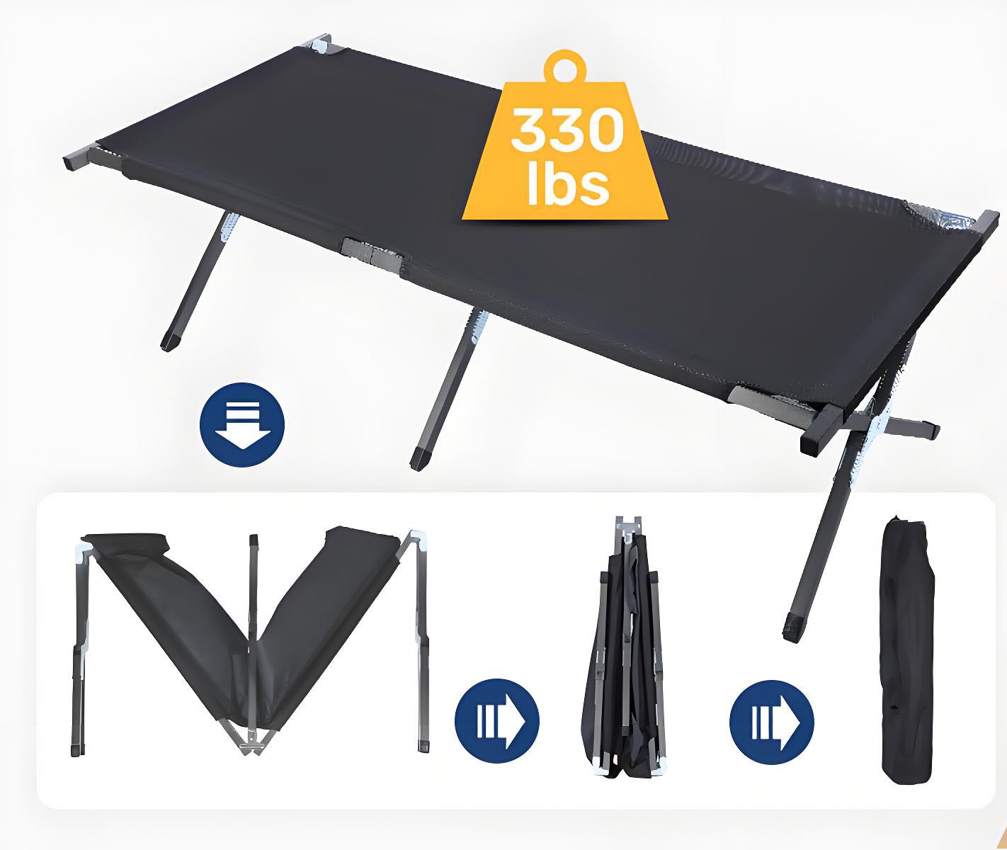 Marching Bed Outdoor Camping Bed, Foldable Lightweight Bed, Portable Camping Bed With Portable Bag, Suitable For Adult Hiking And Hunting Trips Black