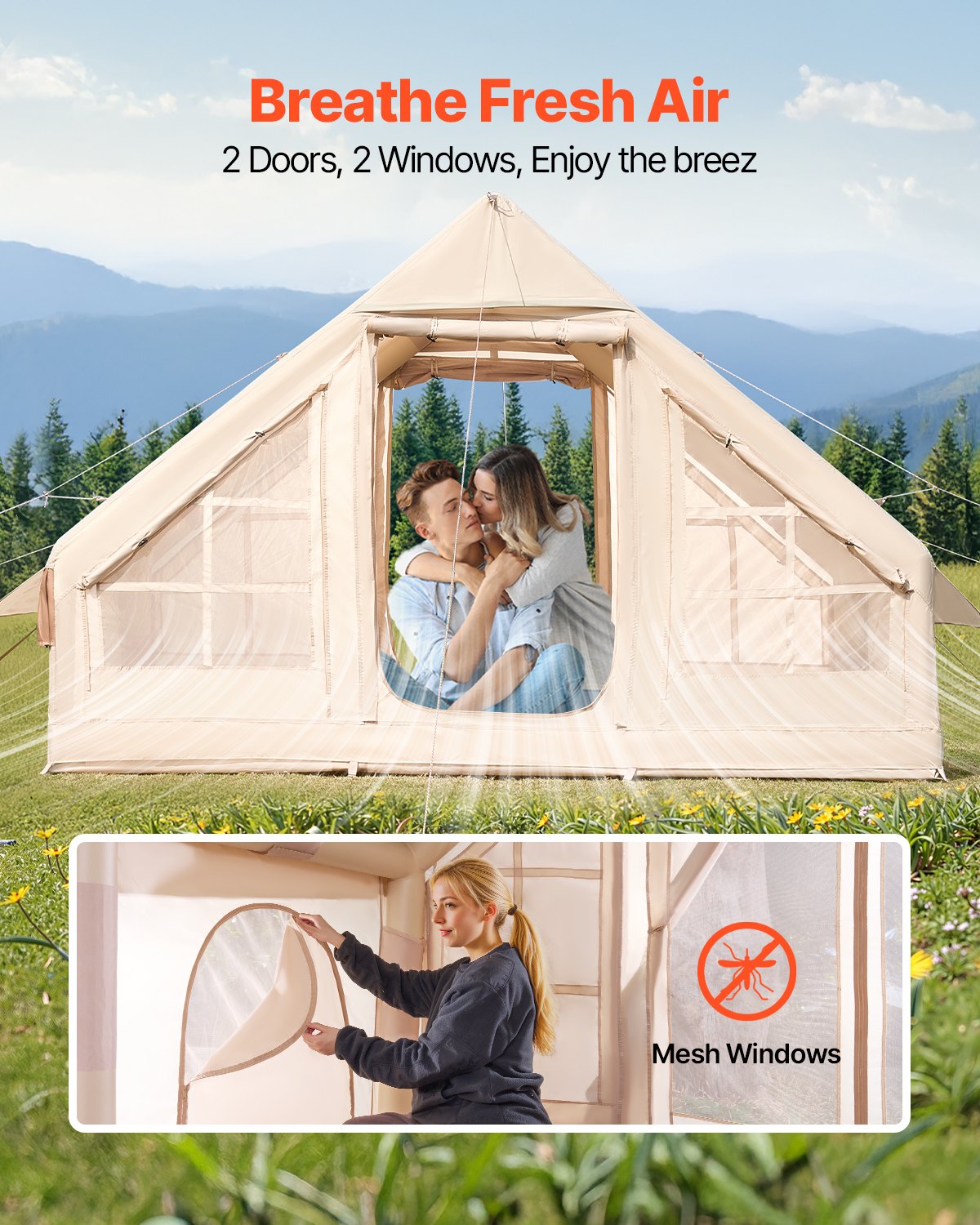 Inflatable Tent For Camping 3-5 Person Glamping Tent With Pump Easy Set Up