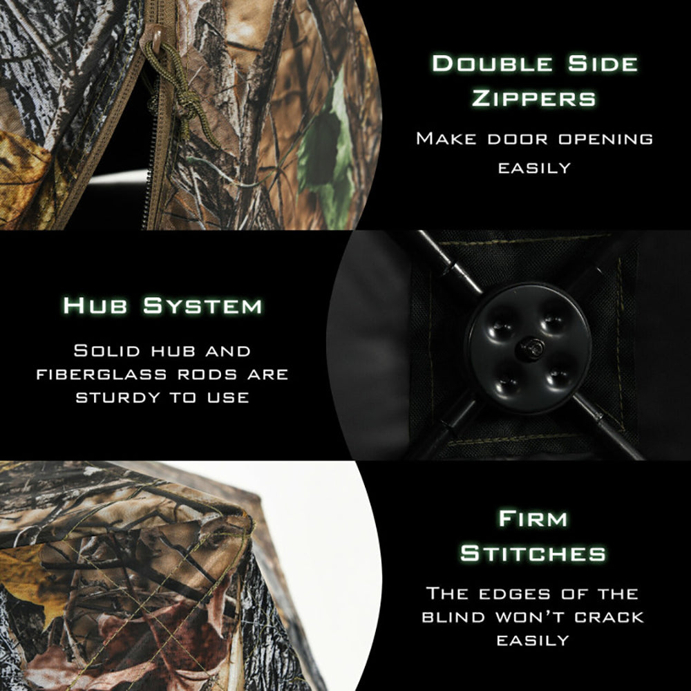 3 Person Portable Pop-Up Ground Hunting Blind With Tie-downs