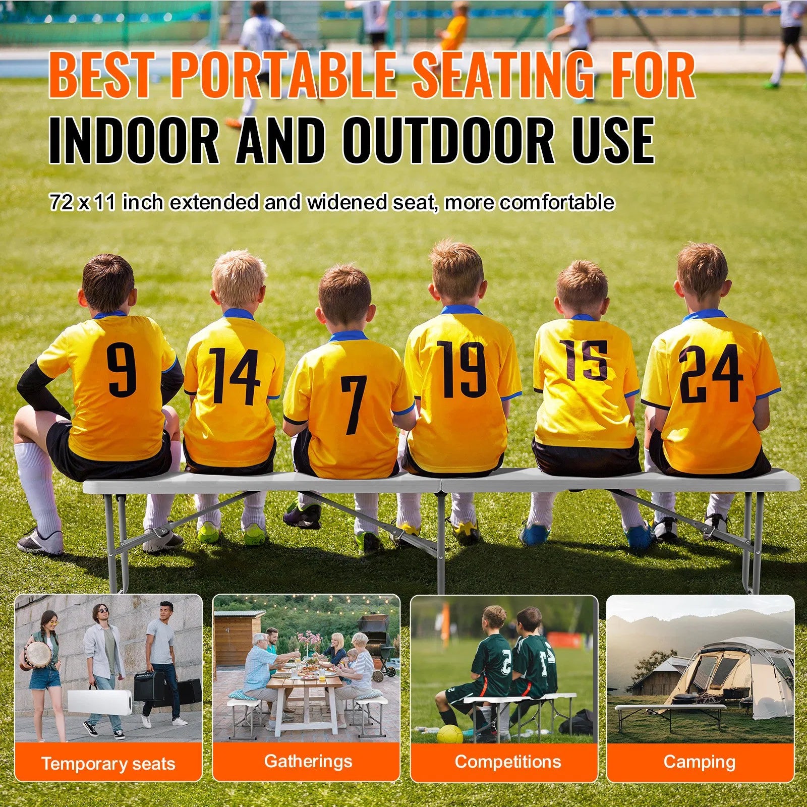 6FT Plastic Folding Bench Portable Outdoor Bench For Picnic Camping Garden