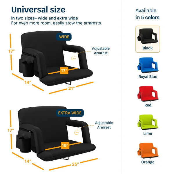 Alpcour Reclining Stadium Seat - Waterproof Foldable Camping Chair With Extra Thick Padding And Wide Back Support
