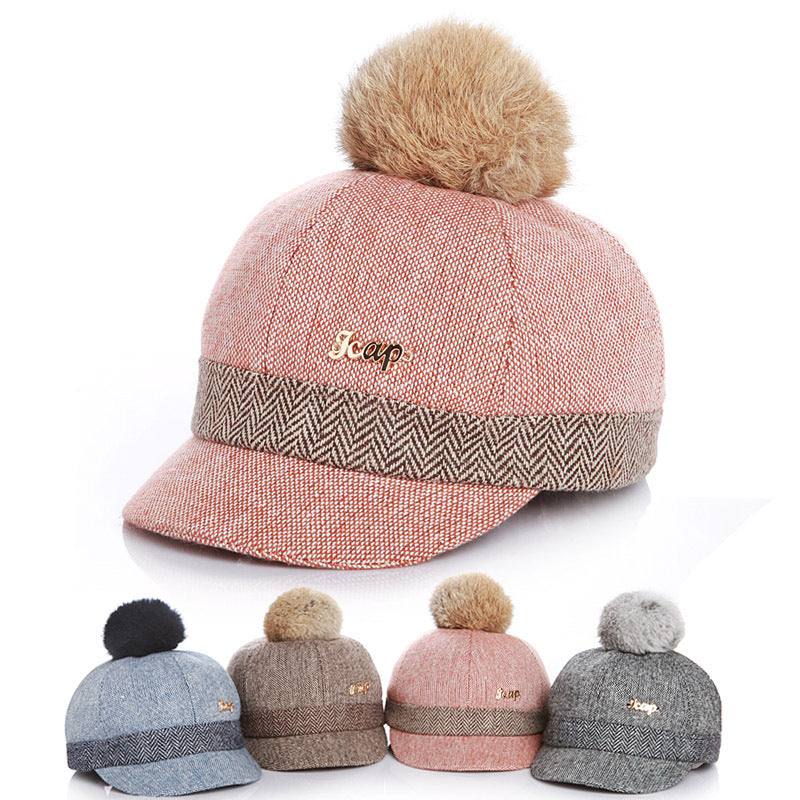 Autumn And Winter Children's Korean-style Fashion Rabbit Hair Ball Baseball Hat Equestrian Hat