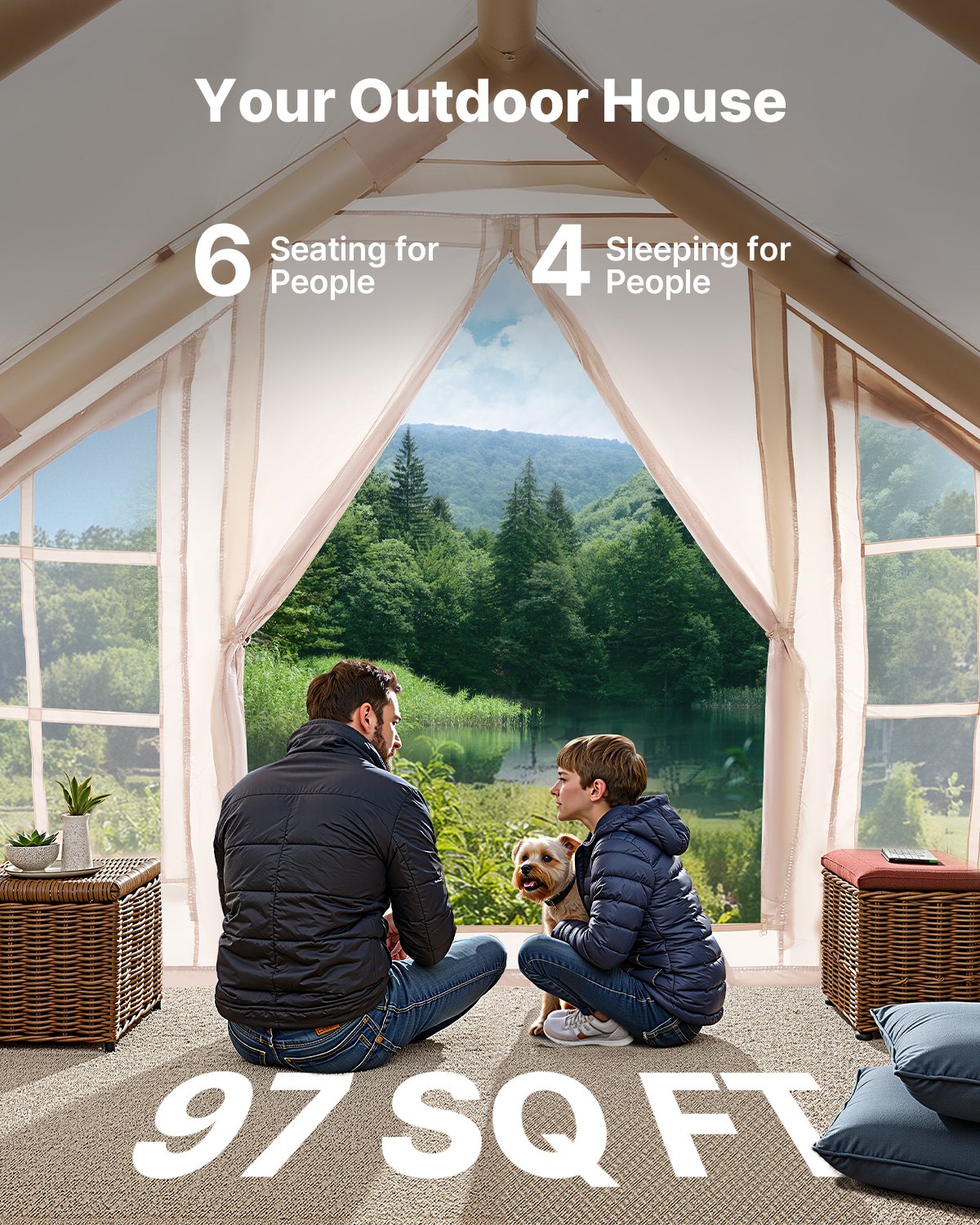 Inflatable Tent For Camping 4-6 Person Glamping Tent With Pump Easy Set Up