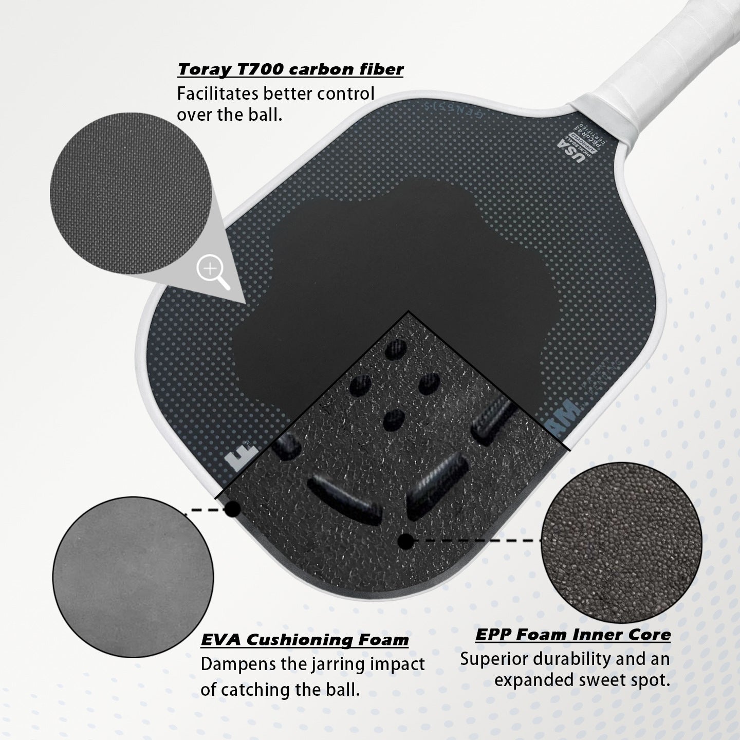 EPP Foam Core Heat-pressed T700 Carbon Fiber Pickleball