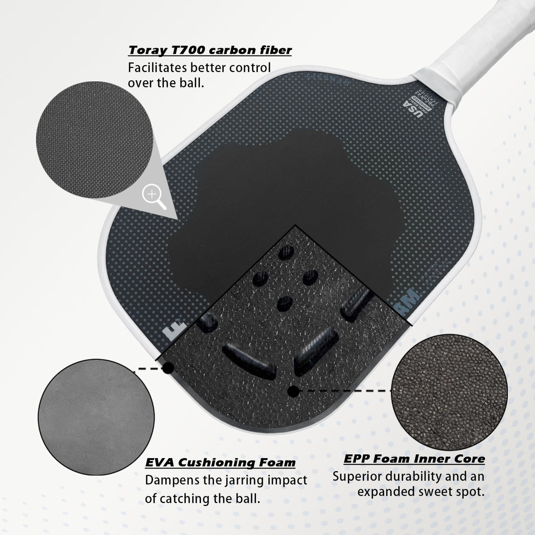 EPP Foam Core Heat-pressed T700 Carbon Fiber Pickleball