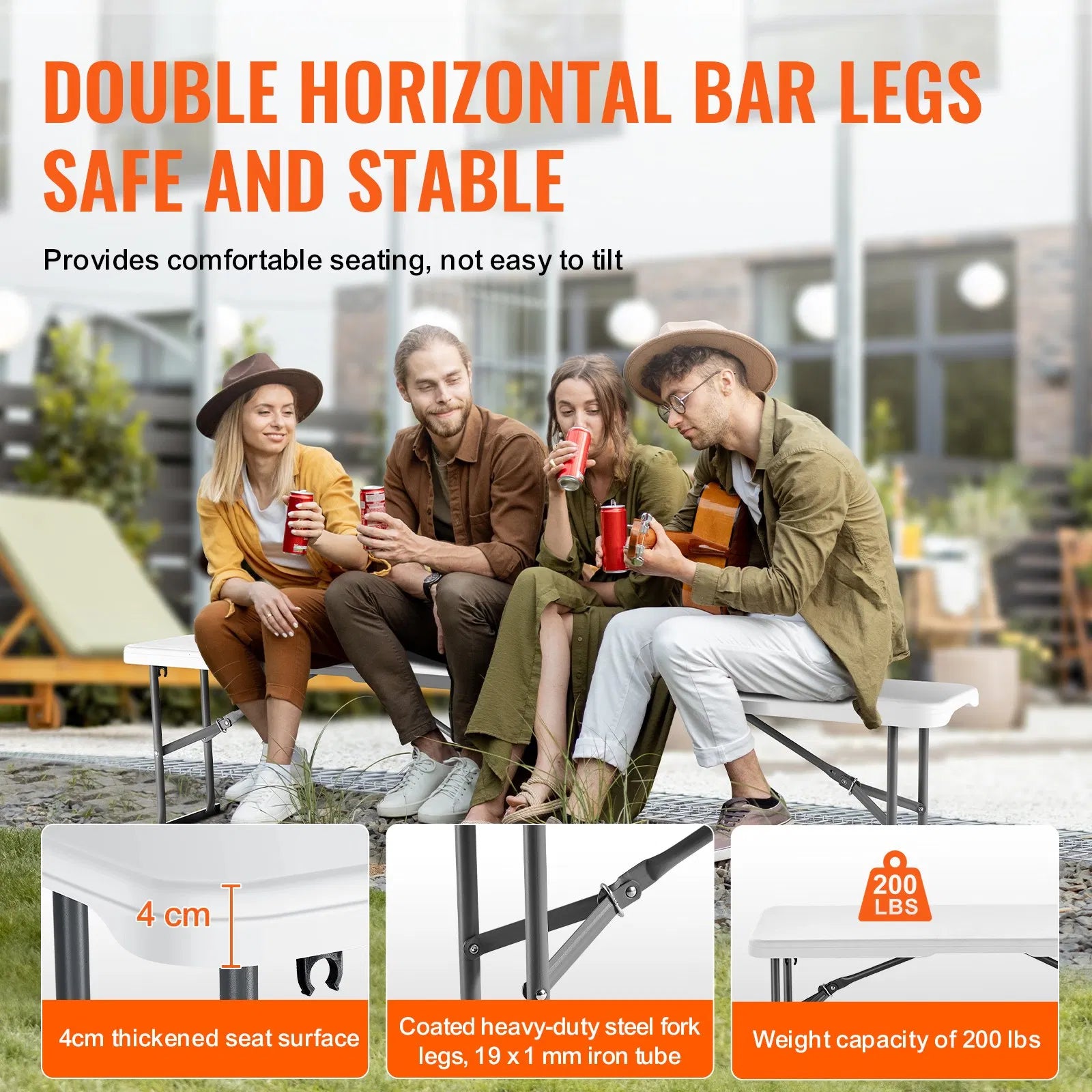 6FT Plastic Folding Bench Portable Outdoor Bench For Picnic Camping Garden