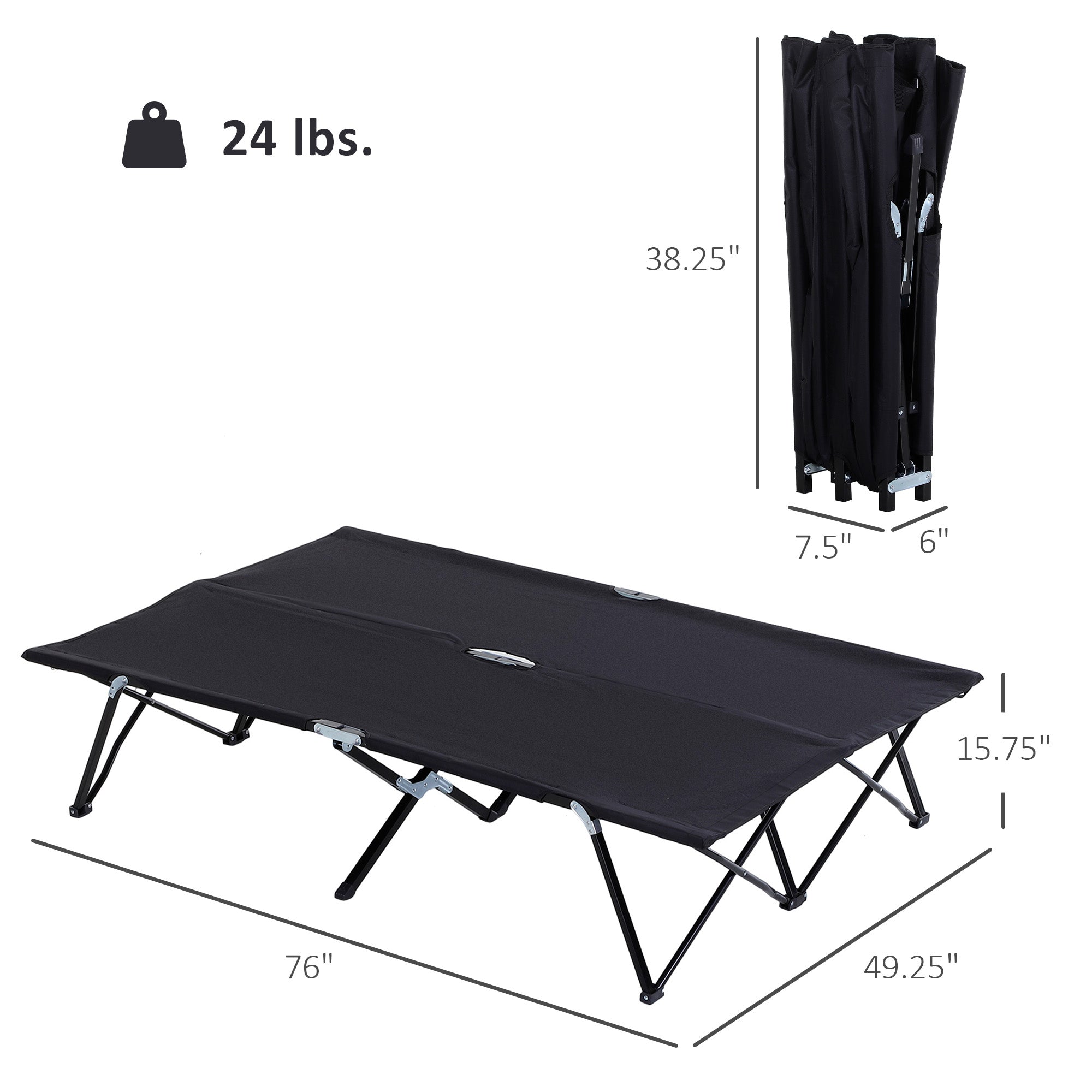 2 Person Folding Camping Cot for Adults, 50" Extra Wide Outdoor Portable Sleeping Cot with Carry Bag, Elevated Camping Bed, Beach Hiking, Black