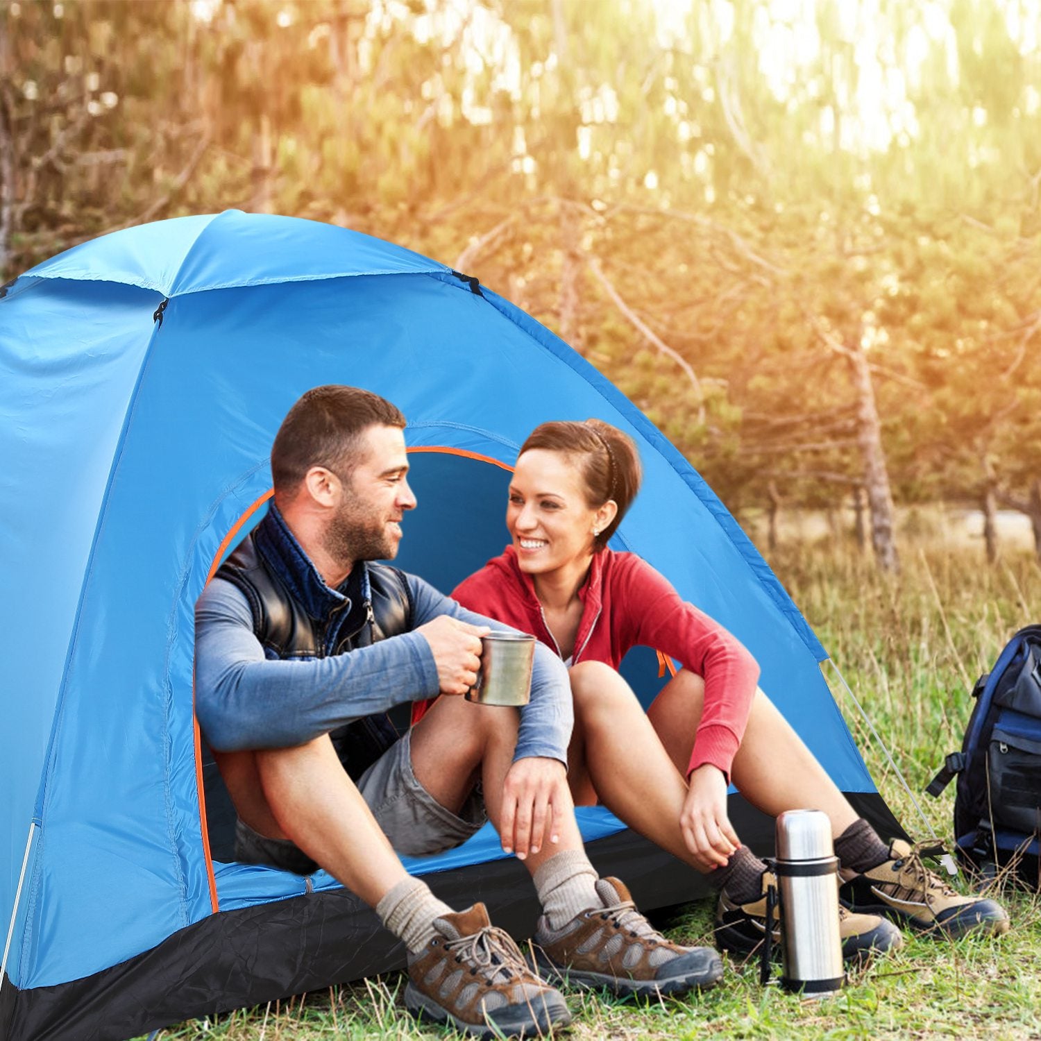 1Pc 4 Persons Camping Waterproof Tent Instant Setup Tent With Mosquito Net Doors Carrying Bag Folding 4 Seasons For Hiking Climbing Adventure Fishing