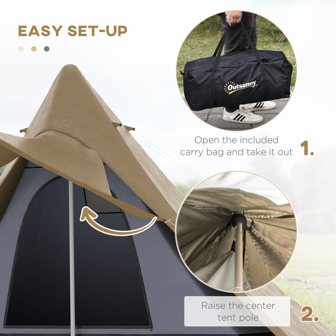 15.4'x15.4'x8.5' Teepee Tent, Waterproof Camping Tent with Porch Area, Floor and Carry Bag, for 2-3 Person Outdoor Backpacking Camping Hiking, Coffee