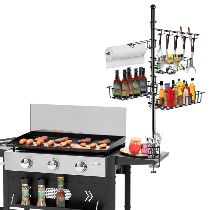 Griddle Caddy Standing Grill Utensil Caddy With Paper Towel Holder Hook Baskets BBQ Accessories Storage Rack Vertical Standing BBQ Organizer Grill Utensil Storage Fit For Blackstone Griddle