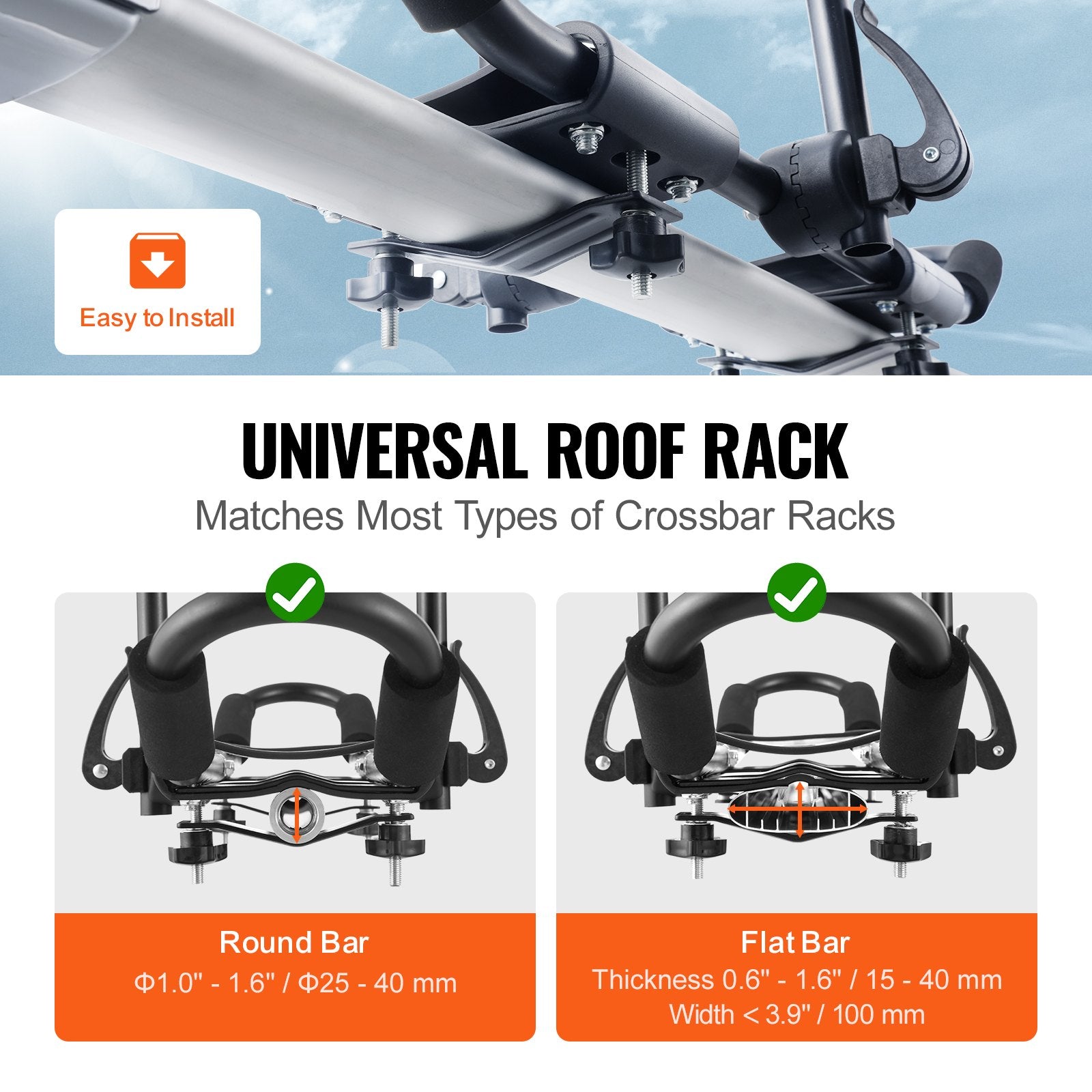 Kayak Roof Rack 1 Pair J-Bar, Soft Roof Rack, Top Mount Tie Down, Carrier For Kayak, Surf Board, Canoe, SUP, Ski Board, Mount On Car, SUV, Truck, 2 Kayaks