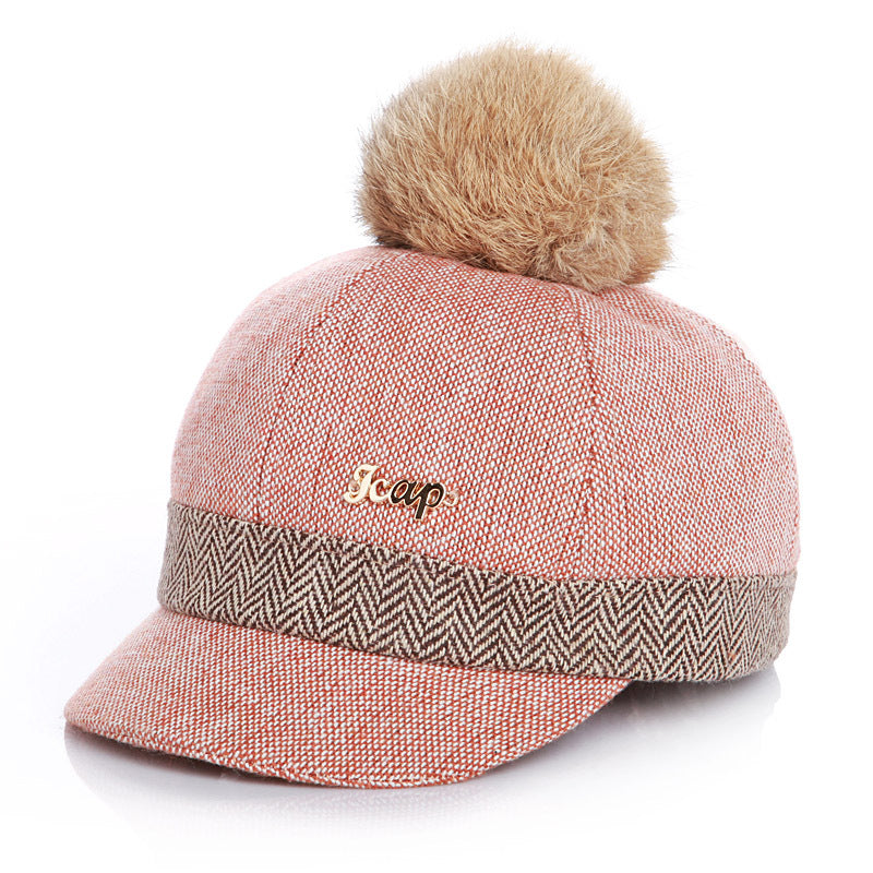 Autumn And Winter Children's Korean-style Fashion Rabbit Hair Ball Baseball Hat Equestrian Hat