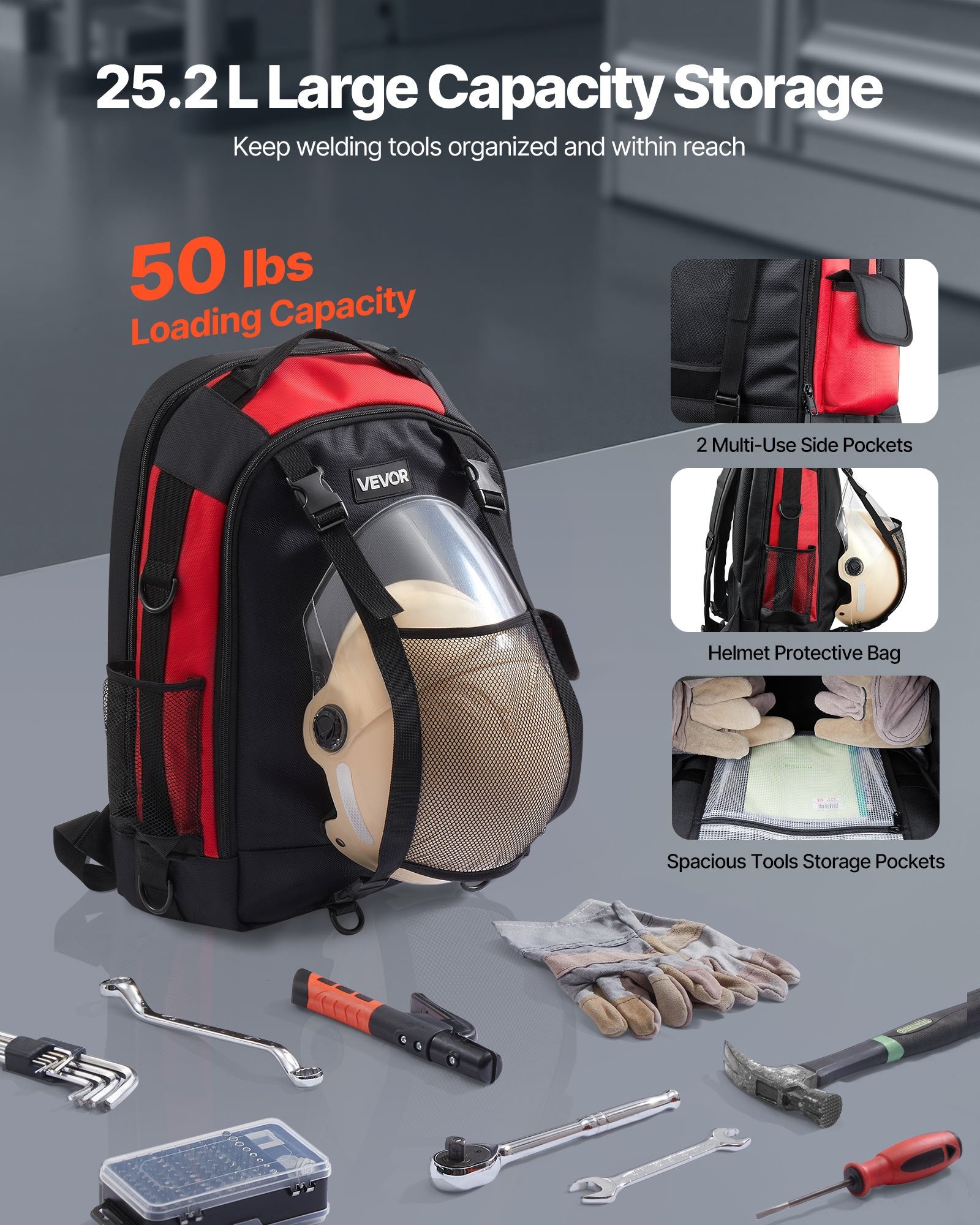 Welding Backpack, 25.2L Welder Backpack For Tools And Helmet, 1680D High-Density Polyester Extreme Gear Pack With Helmet Bag, Multi-Purpose Gear Storage Bag For Welding, Outdoor Camping, Hiking