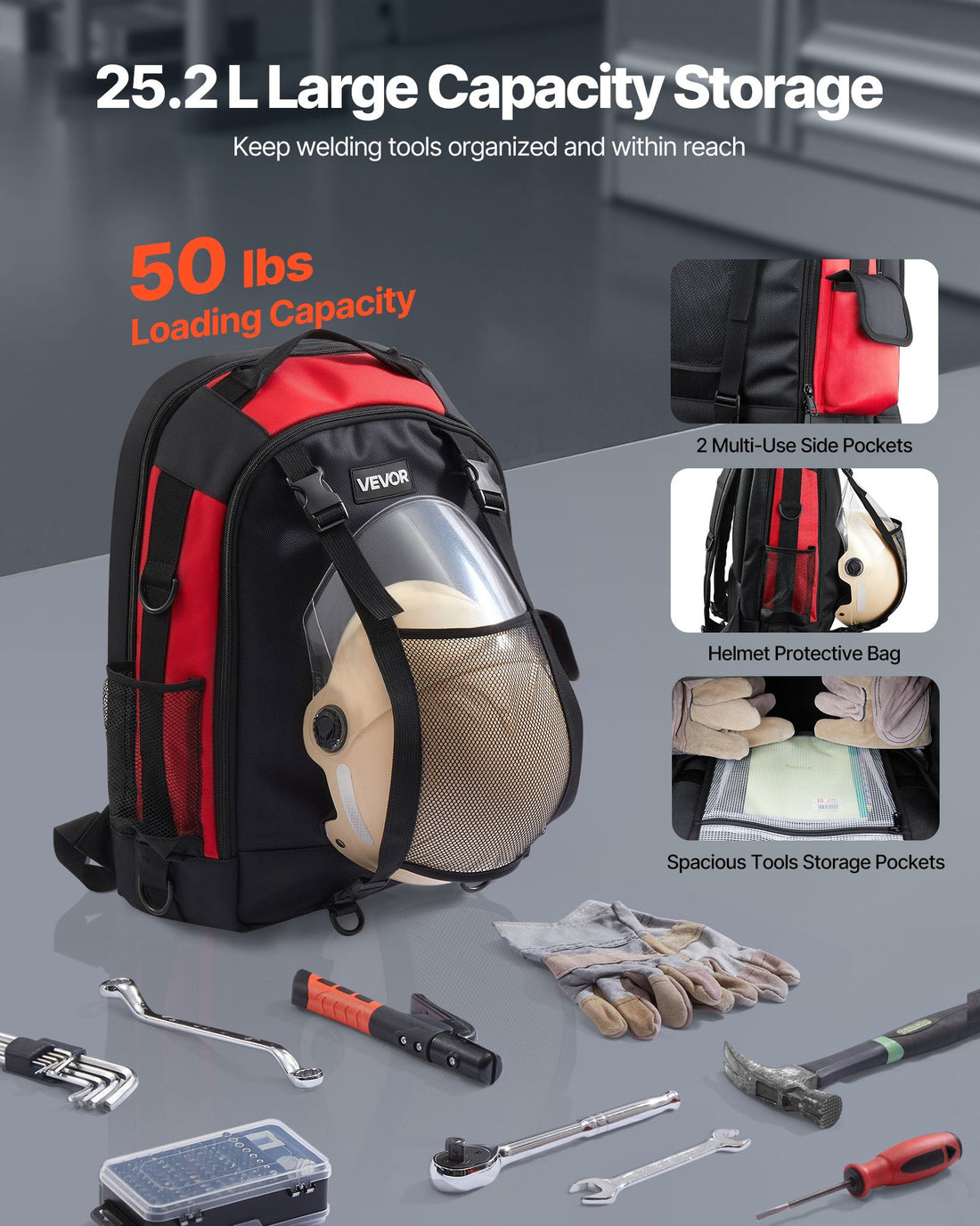 Welding Backpack, 25.2L Welder Backpack For Tools And Helmet, 1680D High-Density Polyester Extreme Gear Pack With Helmet Bag, Multi-Purpose Gear Storage Bag For Welding, Outdoor Camping, Hiking