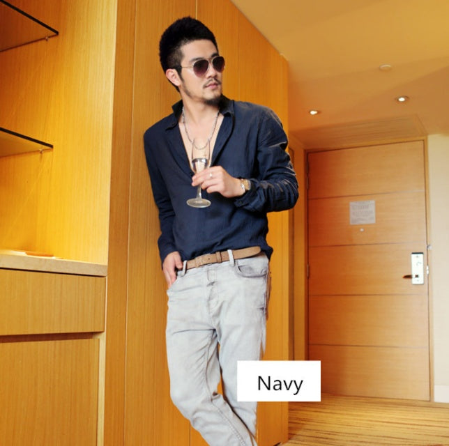 water wash linen cotton men's long sleeve shirt casual shirt