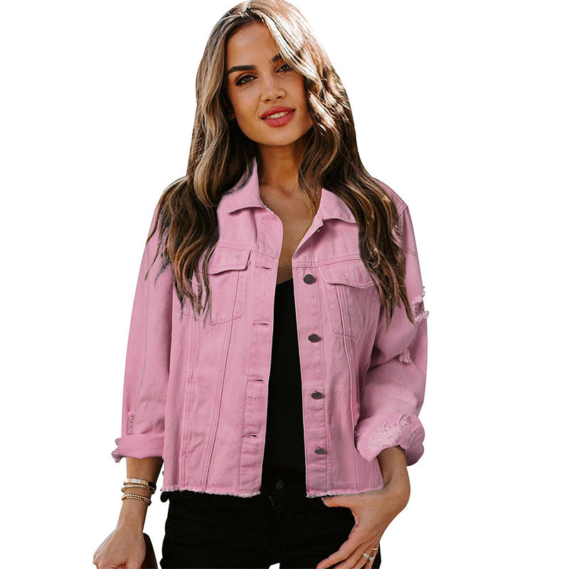 Washed Denim Jacket Women's Lapel Cardigan Jacket