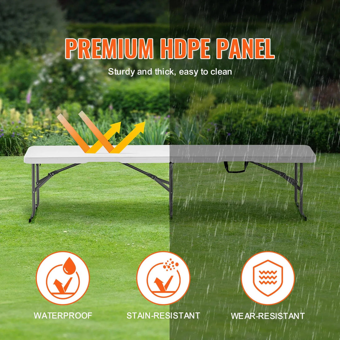 6FT Plastic Folding Bench Portable Outdoor Bench For Picnic Camping Garden