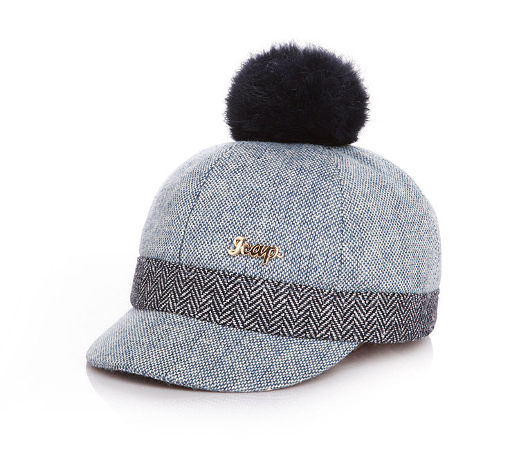 Autumn And Winter Children's Korean-style Fashion Rabbit Hair Ball Baseball Hat Equestrian Hat