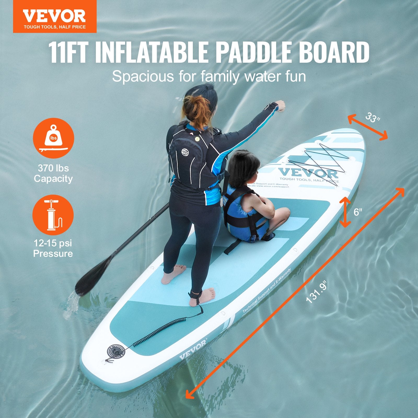 Inflatable Stand Up Paddle Board, 11' X 33" X 6" Wide SUP Paddleboard, With Board Accessories, Pump, Paddle, Fin, Phone Bag, Backpack, Ankle Leash, Repair Kit, Non-slip Deck For Youth & Adults
