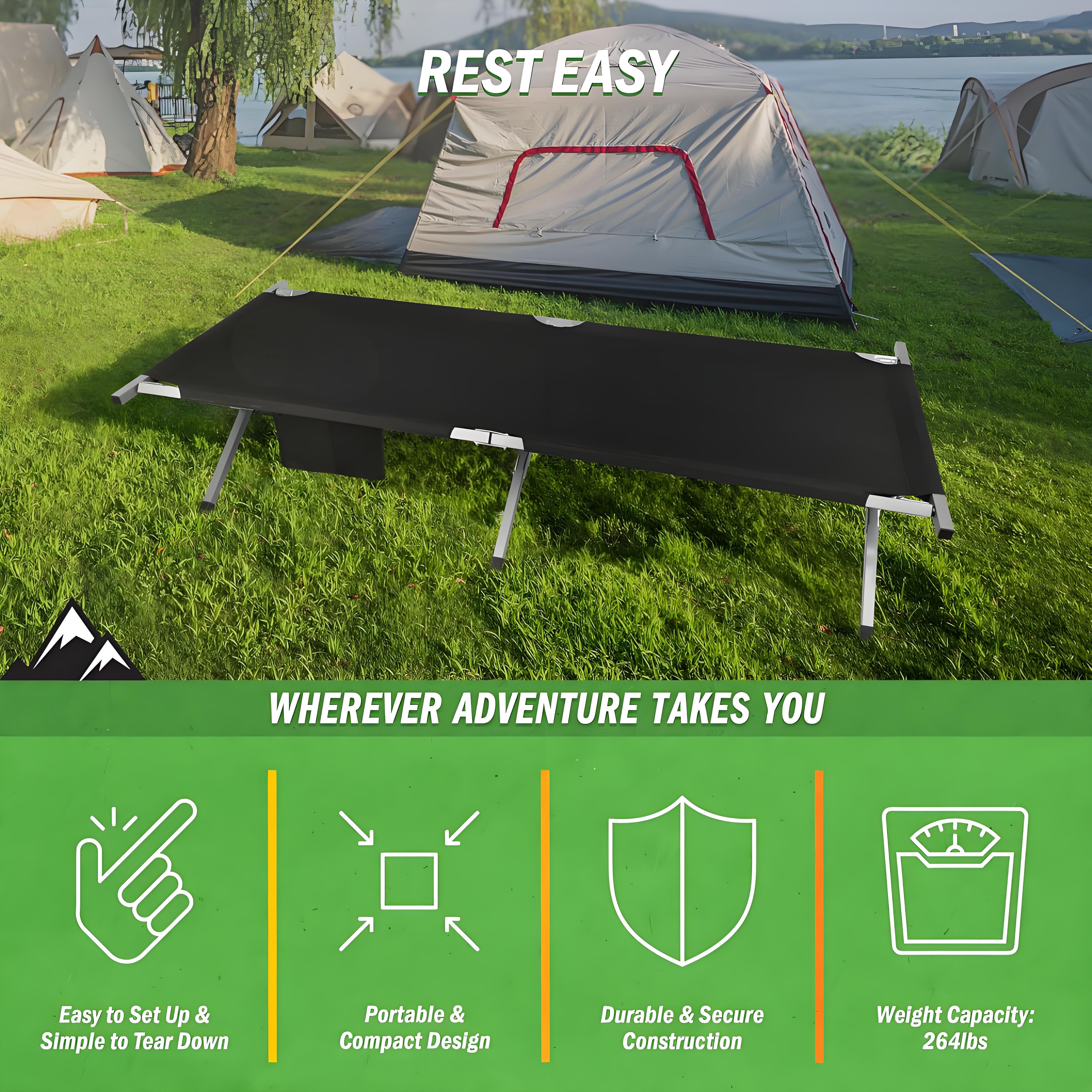Marching Bed Outdoor Camping Bed, Foldable Lightweight Bed, Portable Camping Bed With Portable Bag, Suitable For Adult Hiking And Hunting Trips Black
