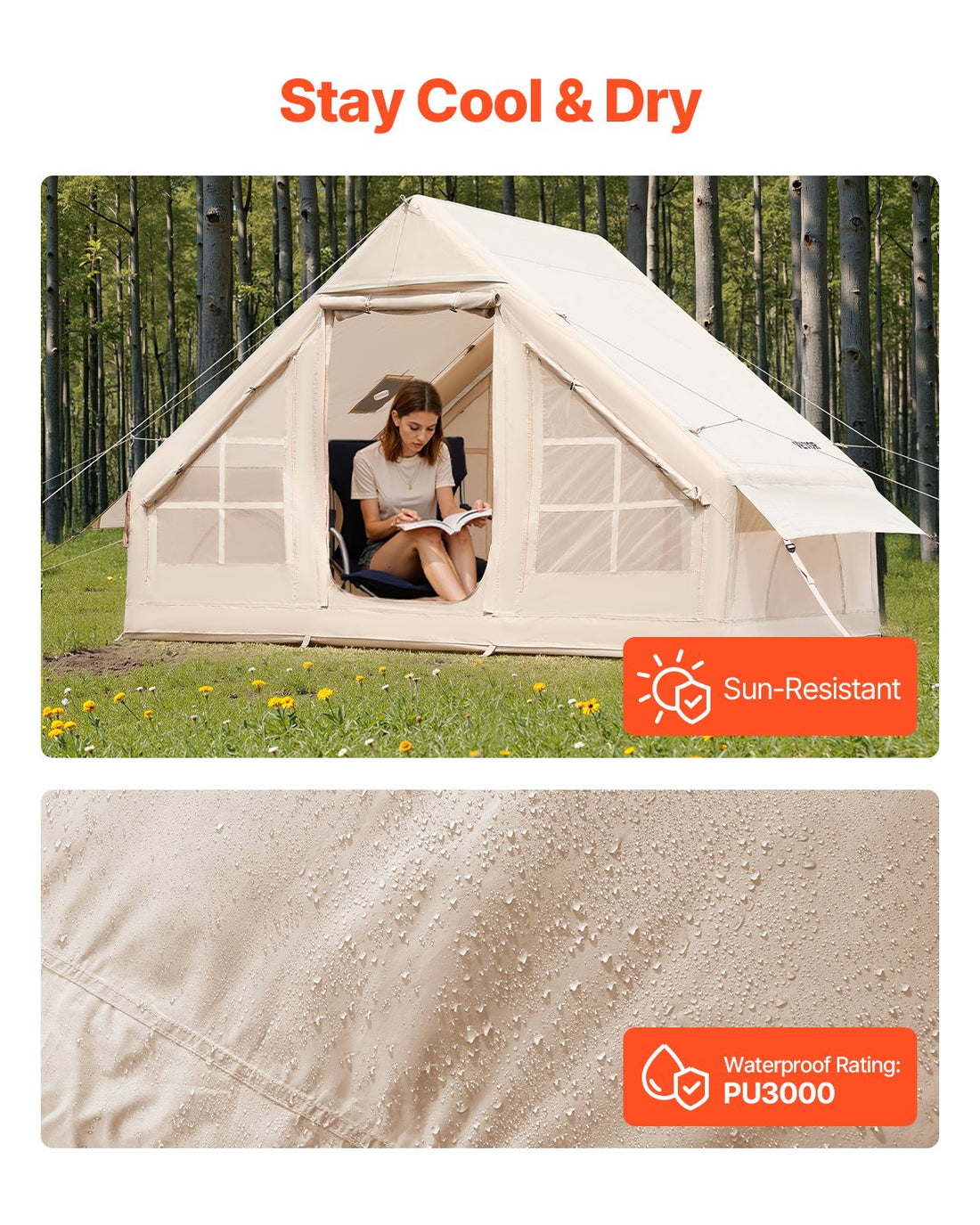 Inflatable Tent For Camping 3-5 Person Glamping Tent With Pump Easy Set Up