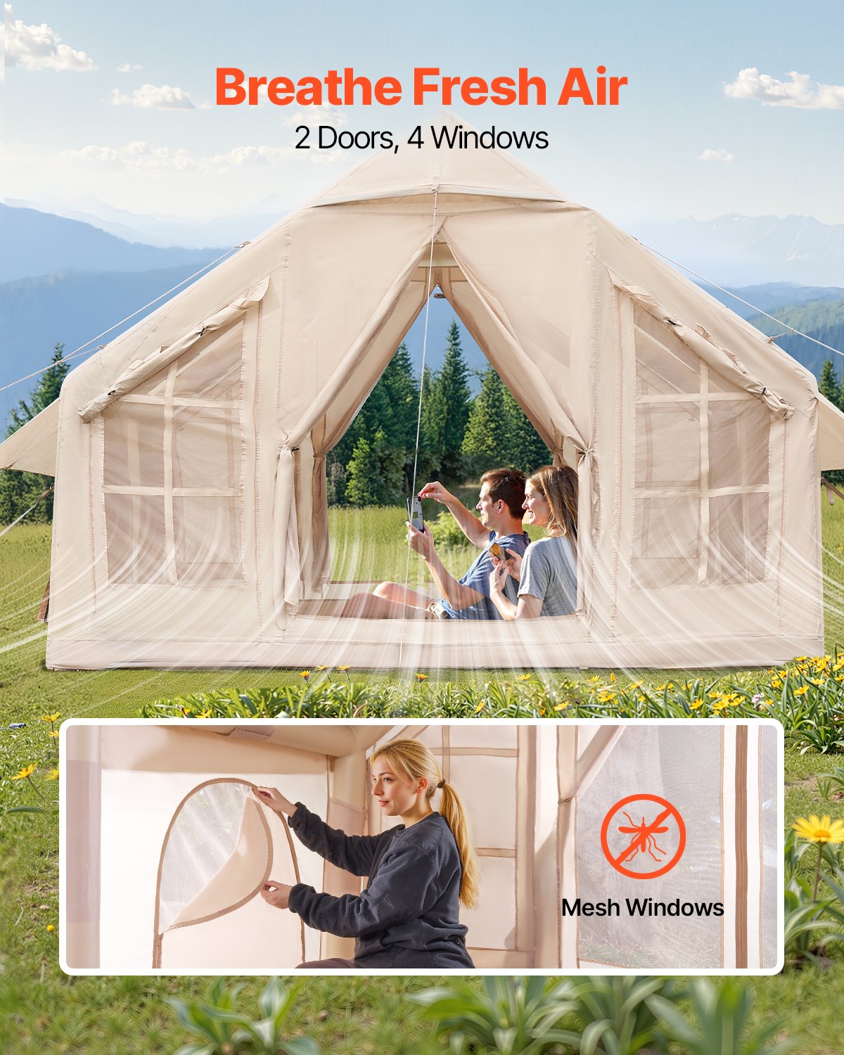 Inflatable Tent For Camping 4-6 Person Glamping Tent With Pump Easy Set Up