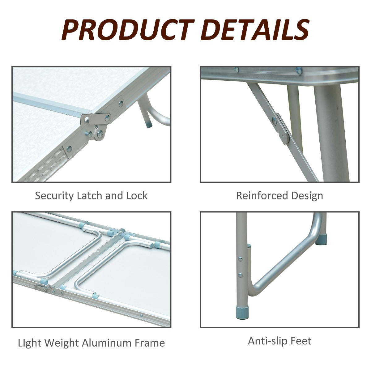 47" Aluminum Lightweight Portable Folding Easy Clean Camping Table with Carrying Handle