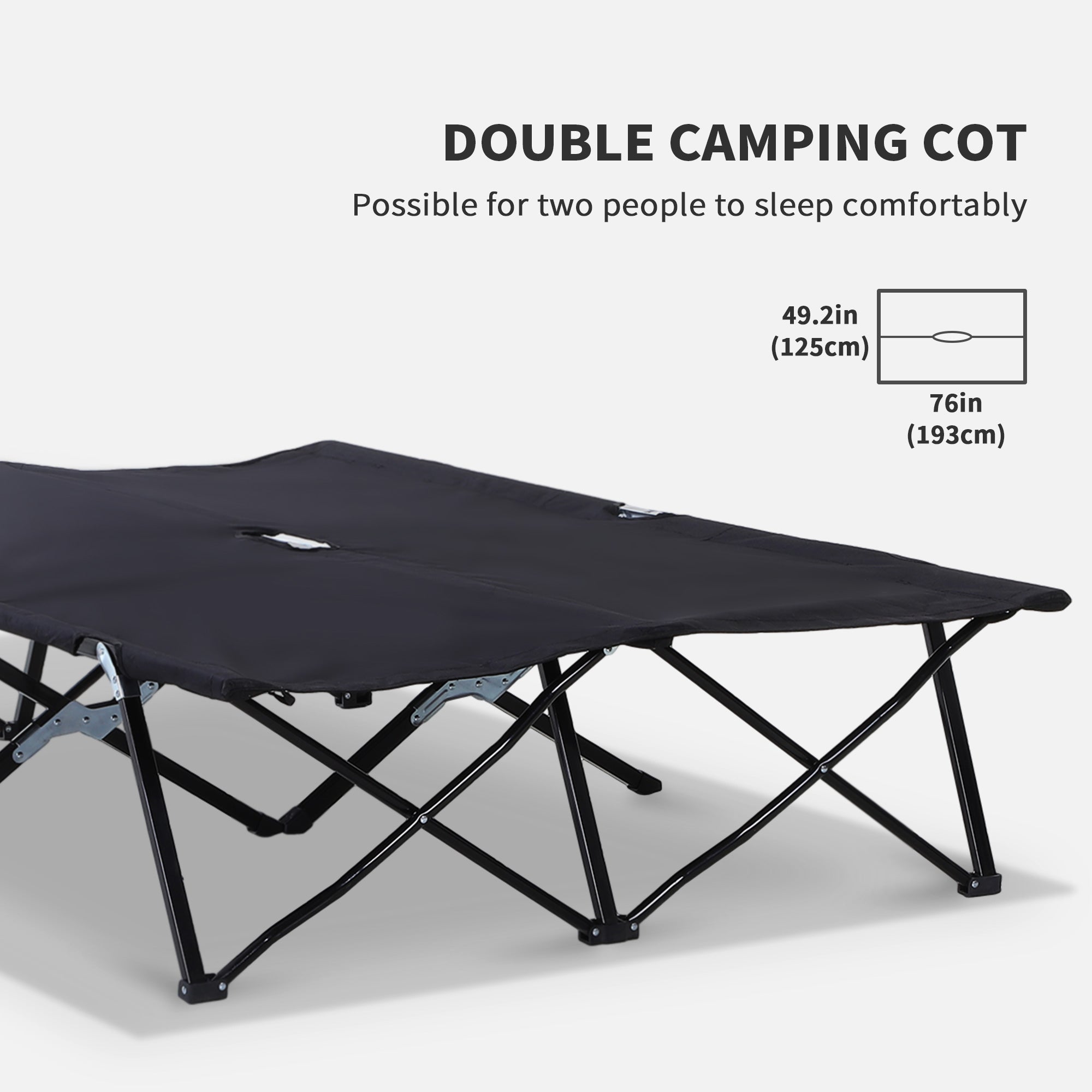 2 Person Folding Camping Cot for Adults, 50" Extra Wide Outdoor Portable Sleeping Cot with Carry Bag, Elevated Camping Bed, Beach Hiking, Black