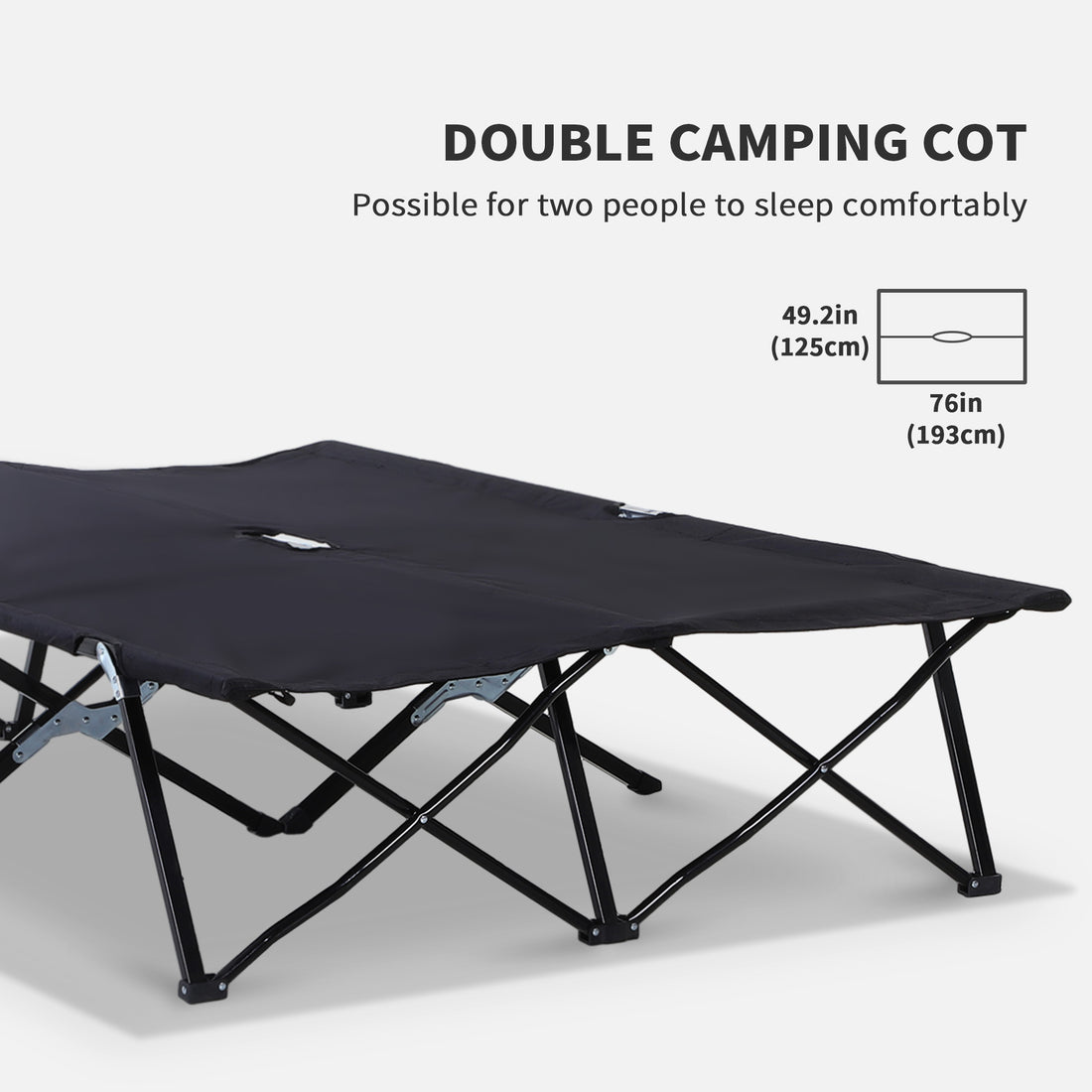 2 Person Folding Camping Cot for Adults, 50" Extra Wide Outdoor Portable Sleeping Cot with Carry Bag, Elevated Camping Bed, Beach Hiking, Black