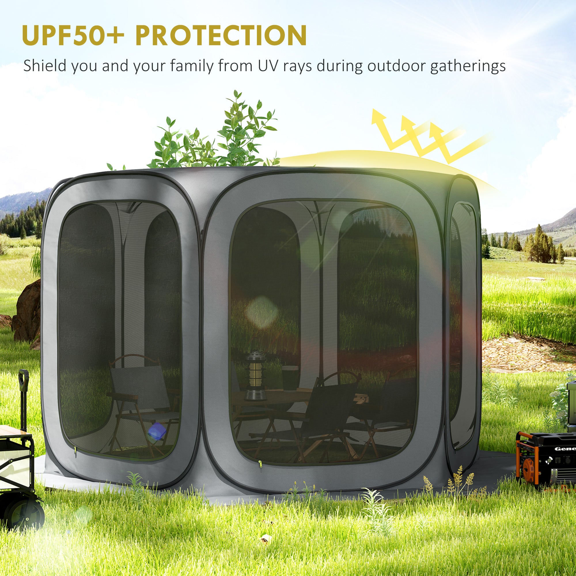 11 x 11ft Pop Up Screen Tent, UPF50+ Portable Camping Gazebo Screen House with Carry Bag, Dark Gray