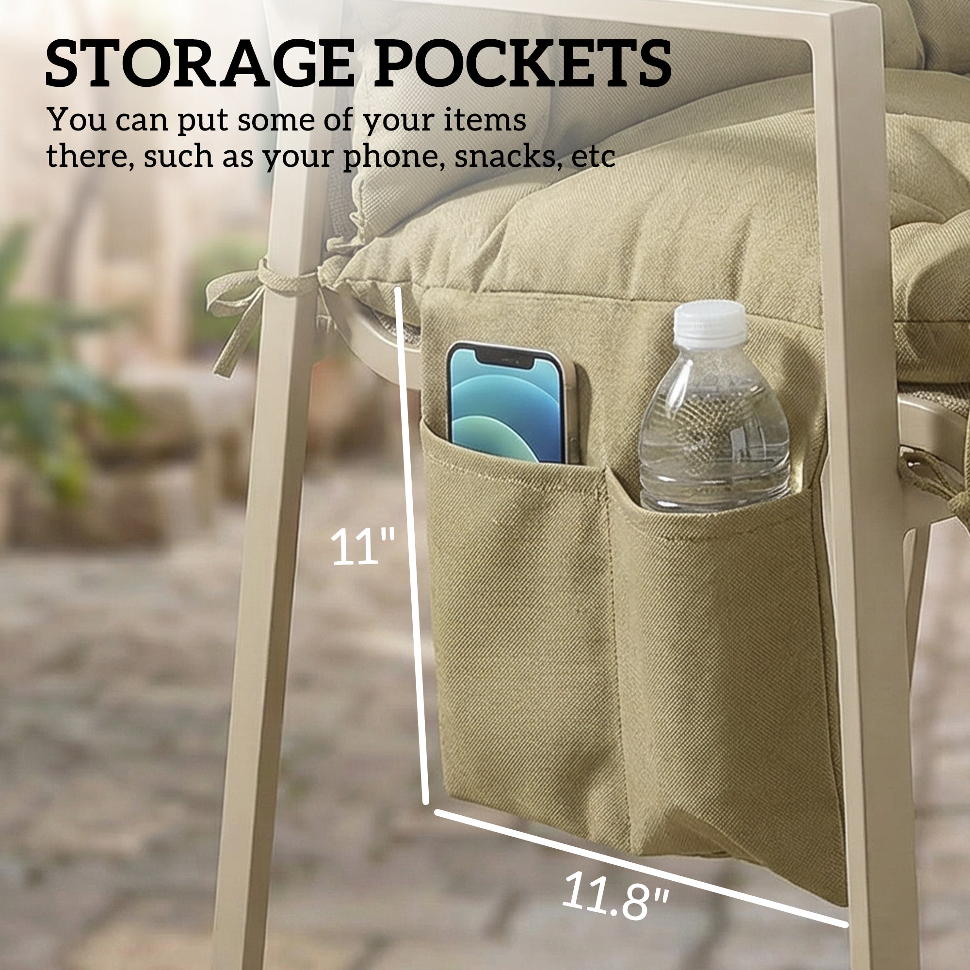 Bench Cushion Non-Slip Outdoor Swing Cushion w/Backrest Side Pocket for 3 Seater Patio Furniture Beige
