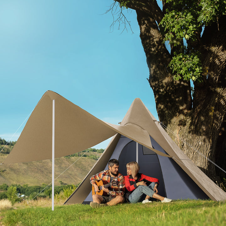 15.4'x15.4'x8.5' Teepee Tent, Waterproof Camping Tent with Porch Area, Floor and Carry Bag, for 2-3 Person Outdoor Backpacking Camping Hiking, Coffee