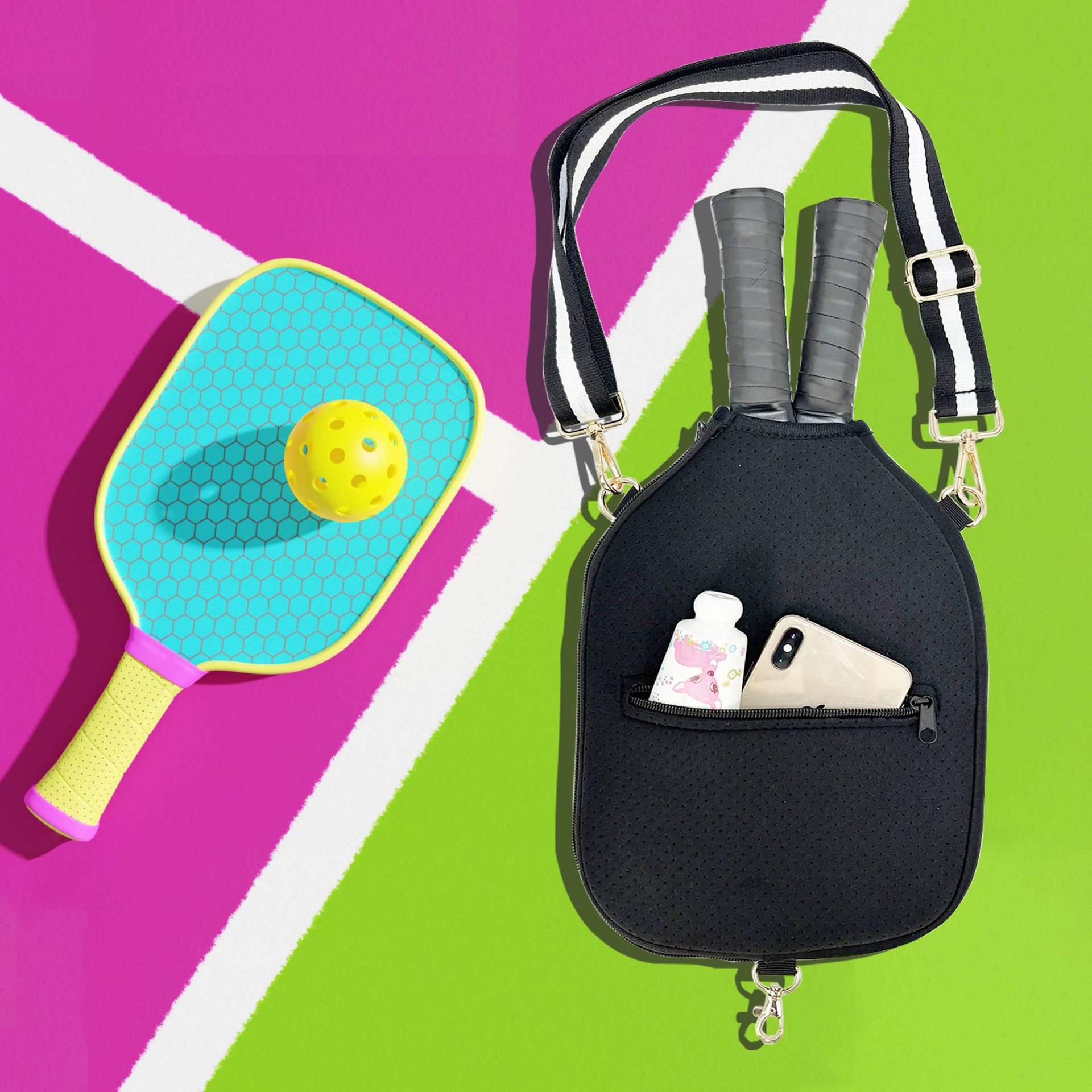 Fashion Striped Hand-carrying Crossbody Shoulder Tennis Pack