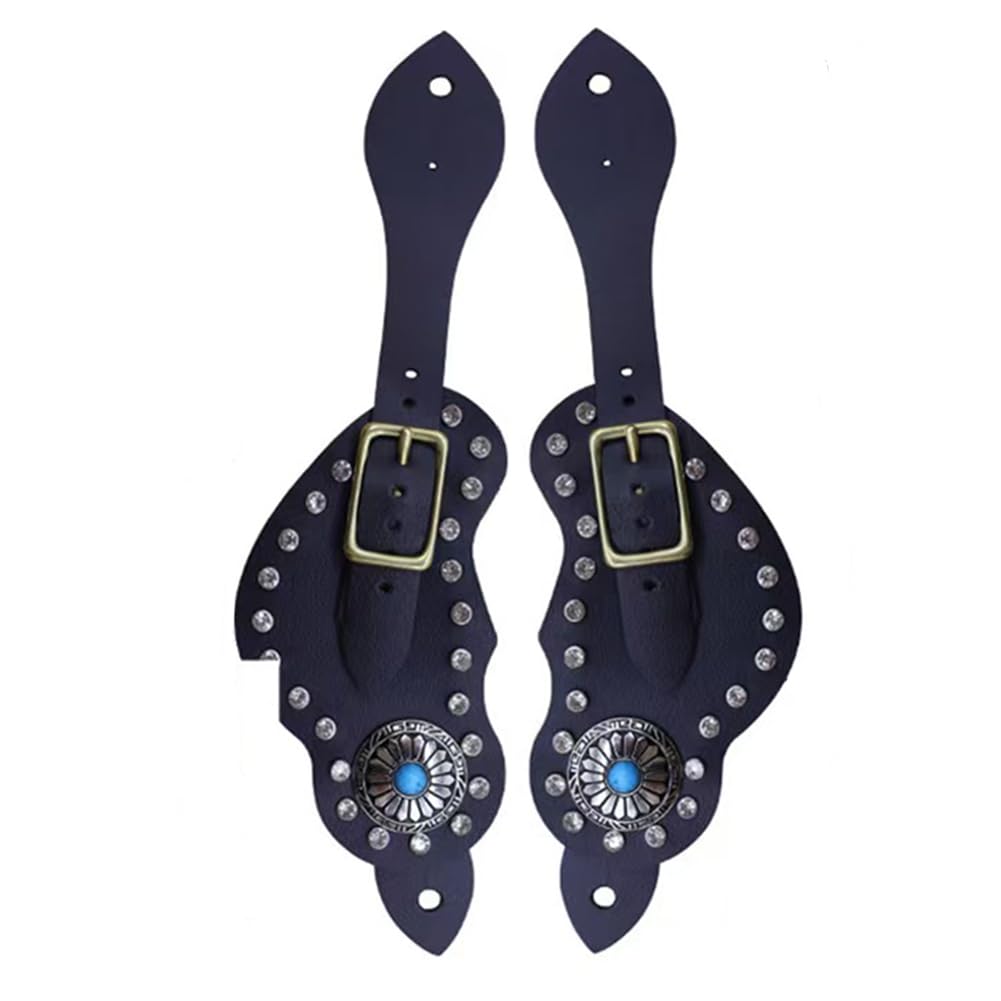Pair Spur Strap, Western Retro Horse Spur Strap With Buckle, Genuine Cow Leather Material For Horse Training, Decorative Rhinestones Inlaid Surface, Metal Buckle For Easy Adjustment,