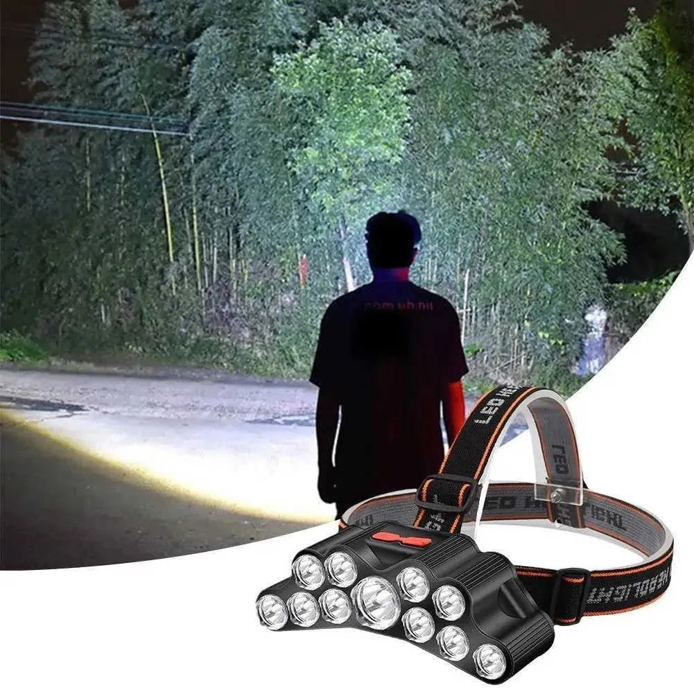11 LED USB Rechargeable Flashlight With Builtin 18650 Battery Strong Light Camping Adventure Fishing Head Light Headlamp