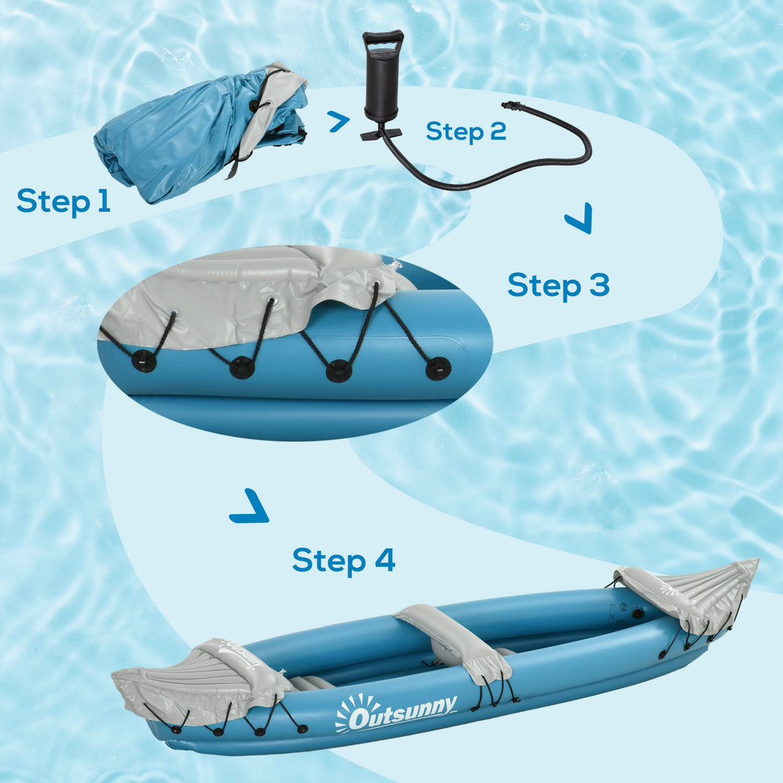 K2 Kayak, 2 Person Inflatable Kayak, Includes Paddles, Aluminum Oars, Repair Kit, Portable Tandem Blow Up Boat, Blue
