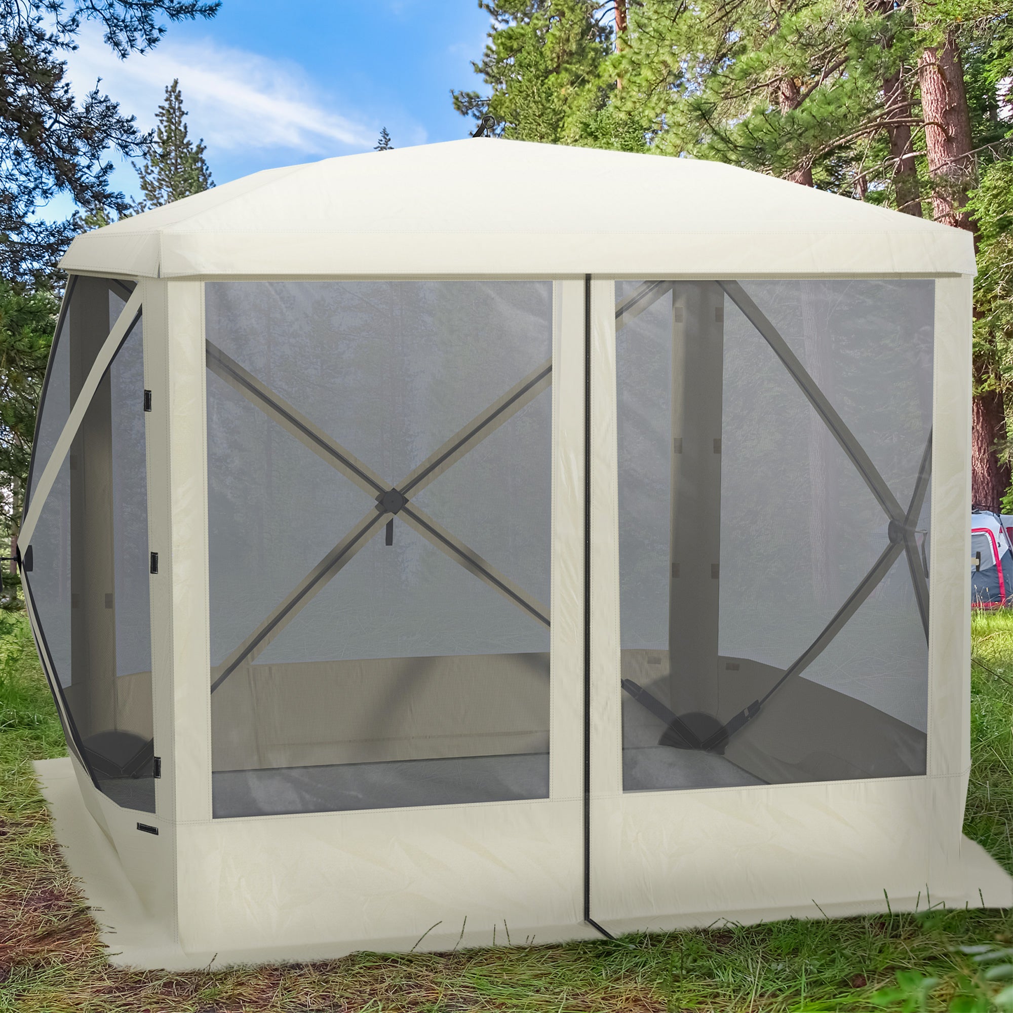 Pop Up Camping Canopy Gazebo Screen Shelter Tent with Single Person Easy Set-Up, Ventilating Mesh, Portable Carry Bag for Outdoor Camping Party Event, 7x7FT, Beige