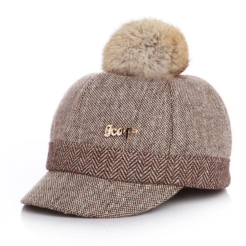Autumn And Winter Children's Korean-style Fashion Rabbit Hair Ball Baseball Hat Equestrian Hat