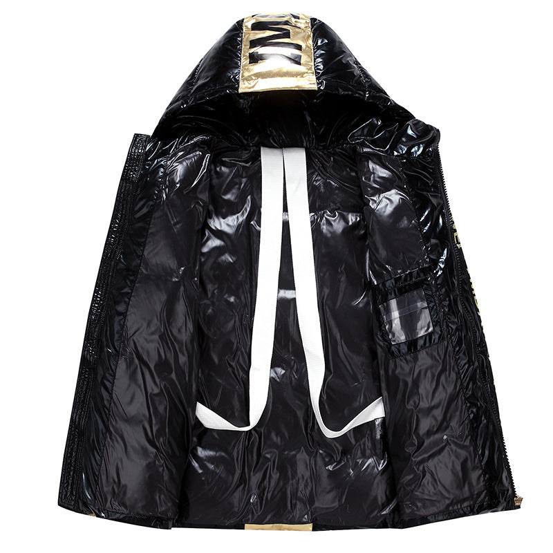 Glossy Down Jacket Men's New Hooded Thick Loose Down Jacket