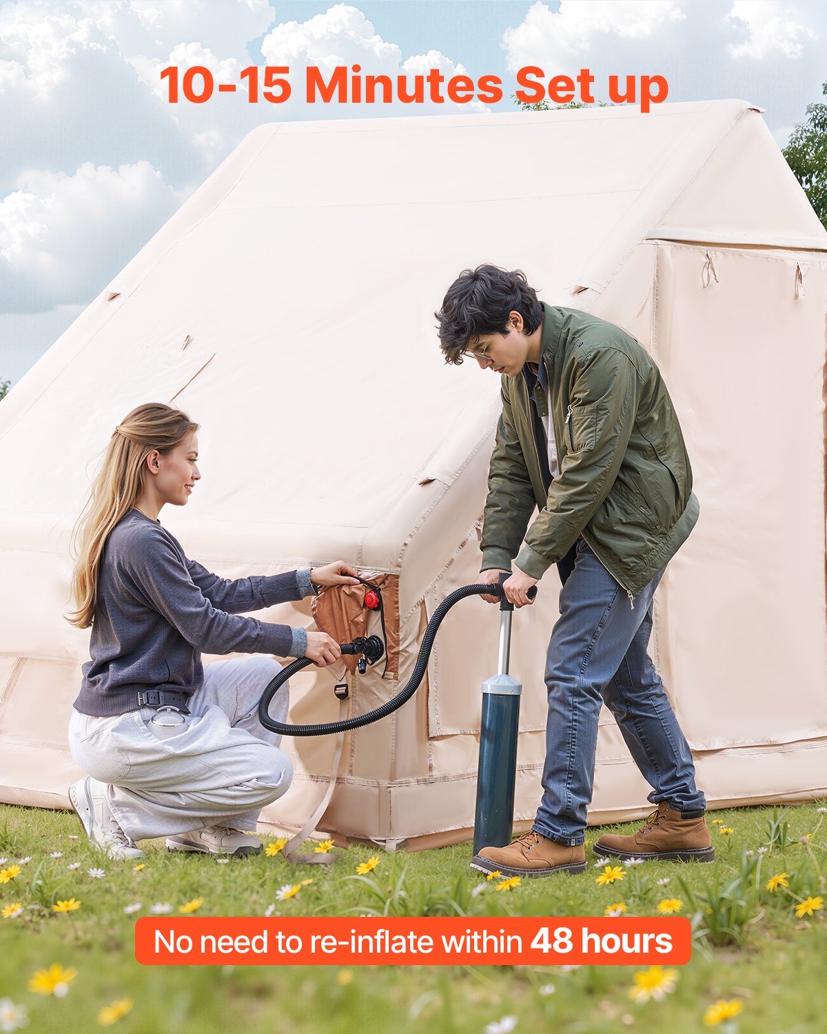 Inflatable Tent For Camping 4-6 Person Glamping Tent With Pump Easy Set Up
