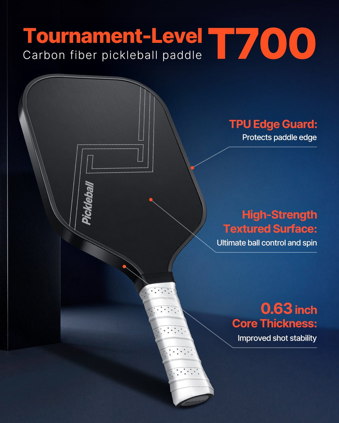 Pro Carbon Fiber Pickleball Paddle Honeycomb Core Racket For Adults Black
