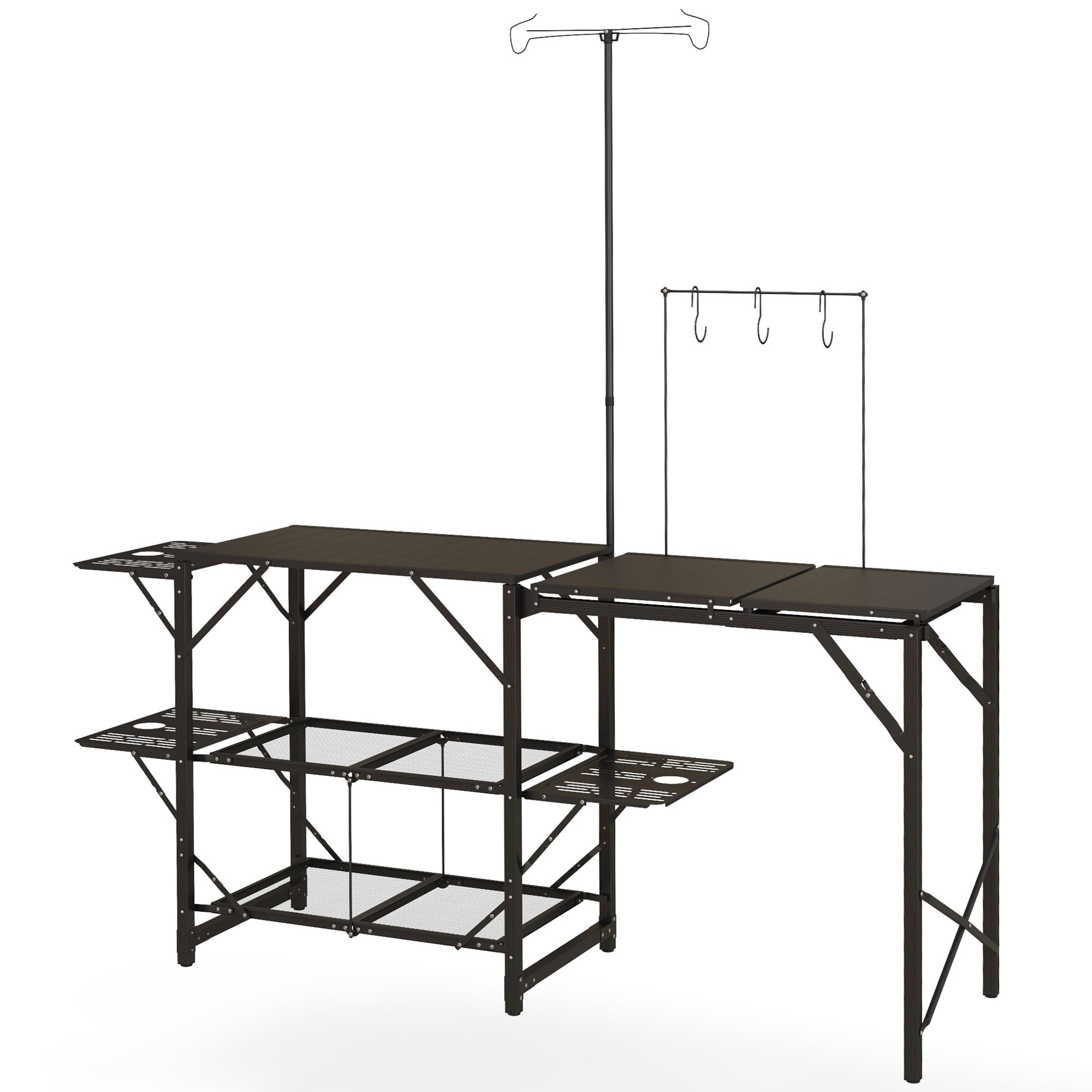 Folding Camp Kitchen, Camping Table Cooking Station with Adjustable Lamp Stand