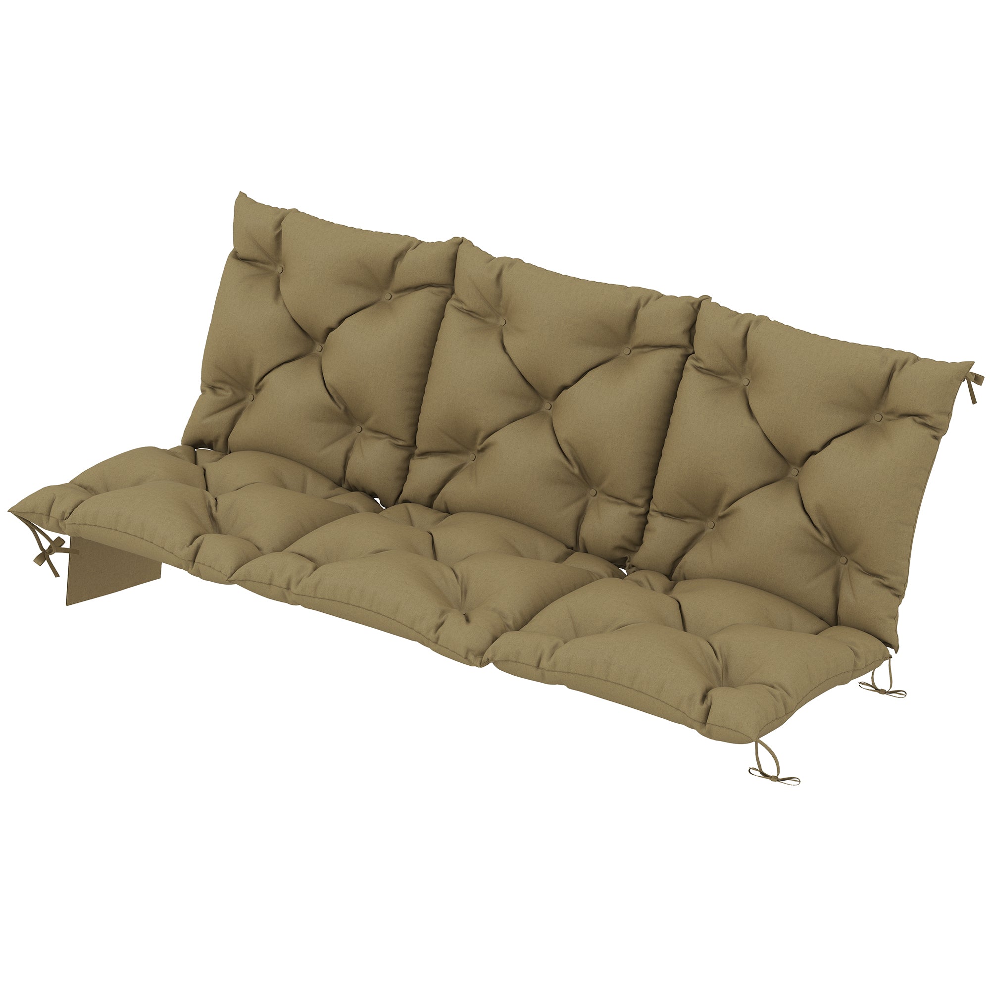 Bench Cushion Non-Slip Outdoor Swing Cushion w/Backrest Side Pocket for 3 Seater Patio Furniture Beige