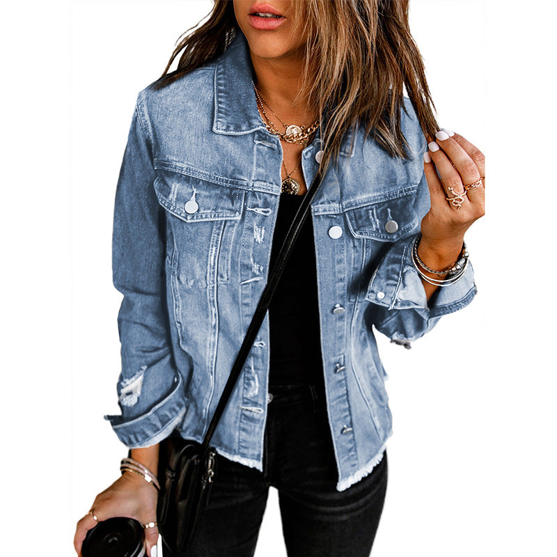 Washed Denim Jacket Women's Lapel Cardigan Jacket