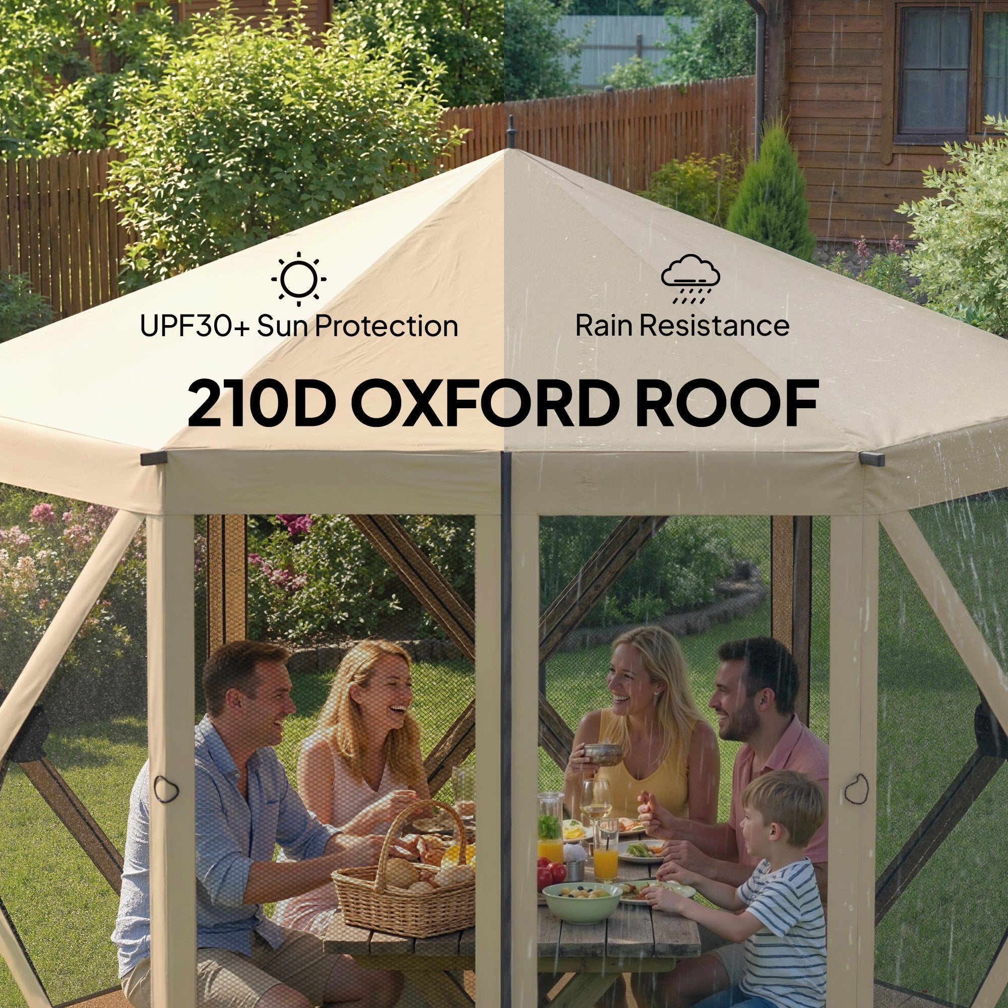 10 x 11 ft Pop Up Gazebo Screen Tent, Portable Instant Camping Canopy Screen House with Nettings, Carry Bag, Beige