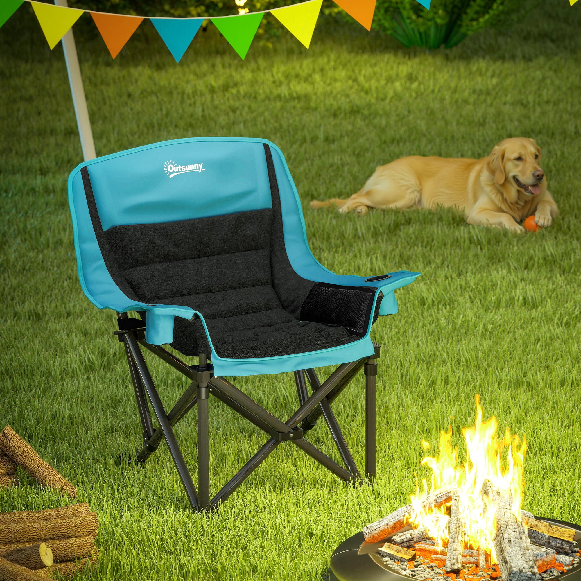 Camping Chair for Adults, Portable Folding Camping Chair w/ Side Pockets, Cup Holders, Carry Bag, Green and Black