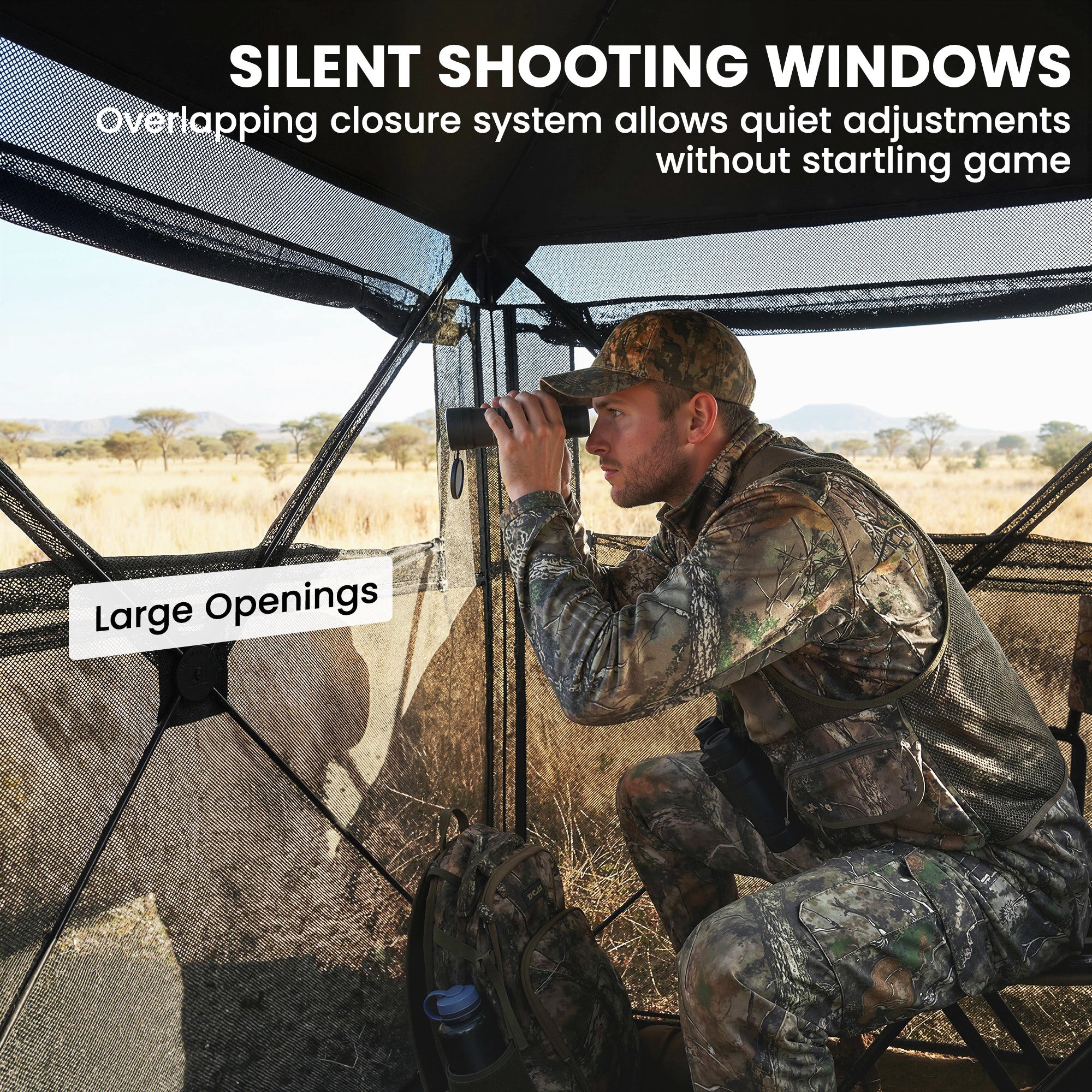 Hunting Blind for 2 Person, See Through Pop Up Blind with 270-Degree View, Windows for Deer Hunting, Camouflage