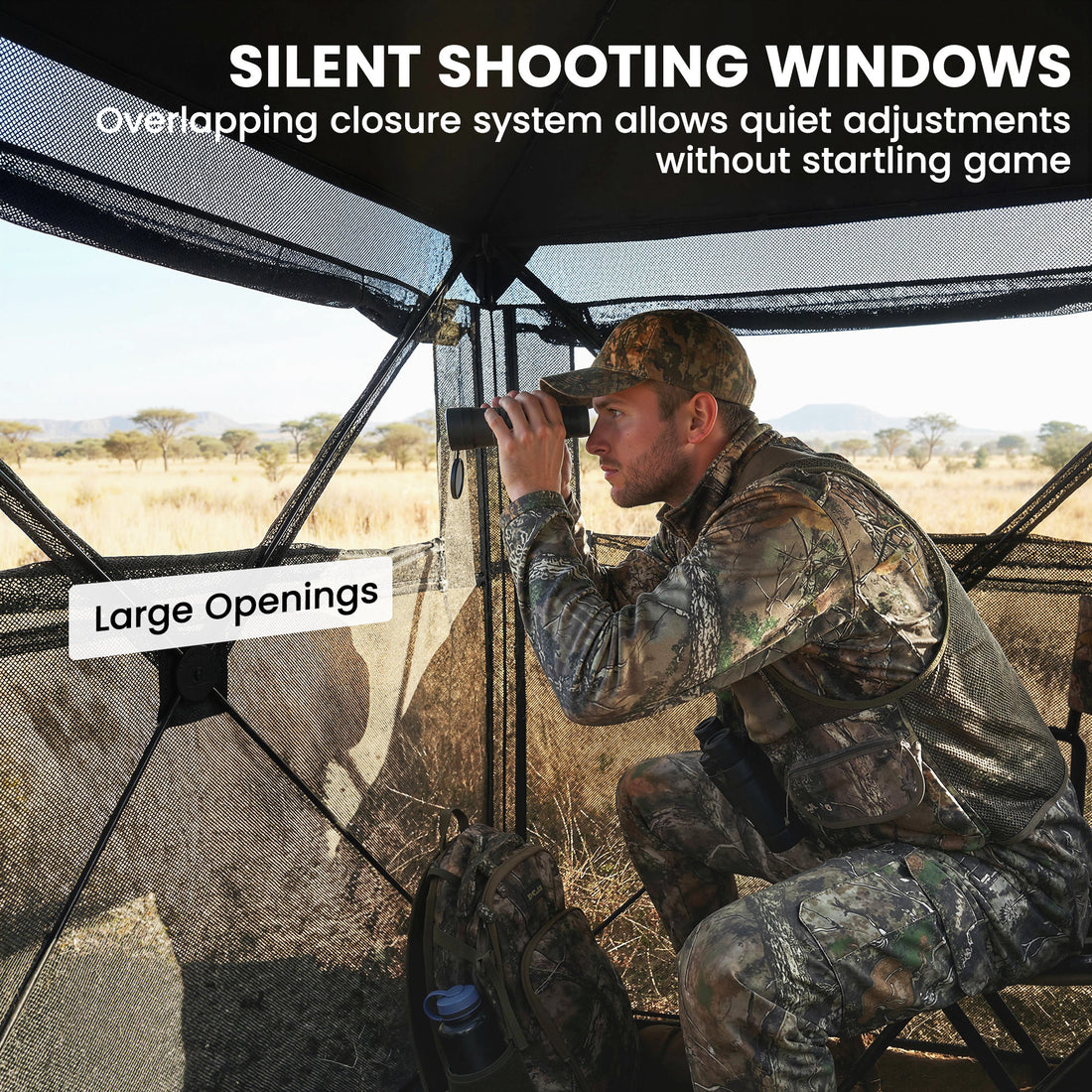 Hunting Blind for 2 Person, See Through Pop Up Blind with 270-Degree View, Windows for Deer Hunting, Camouflage